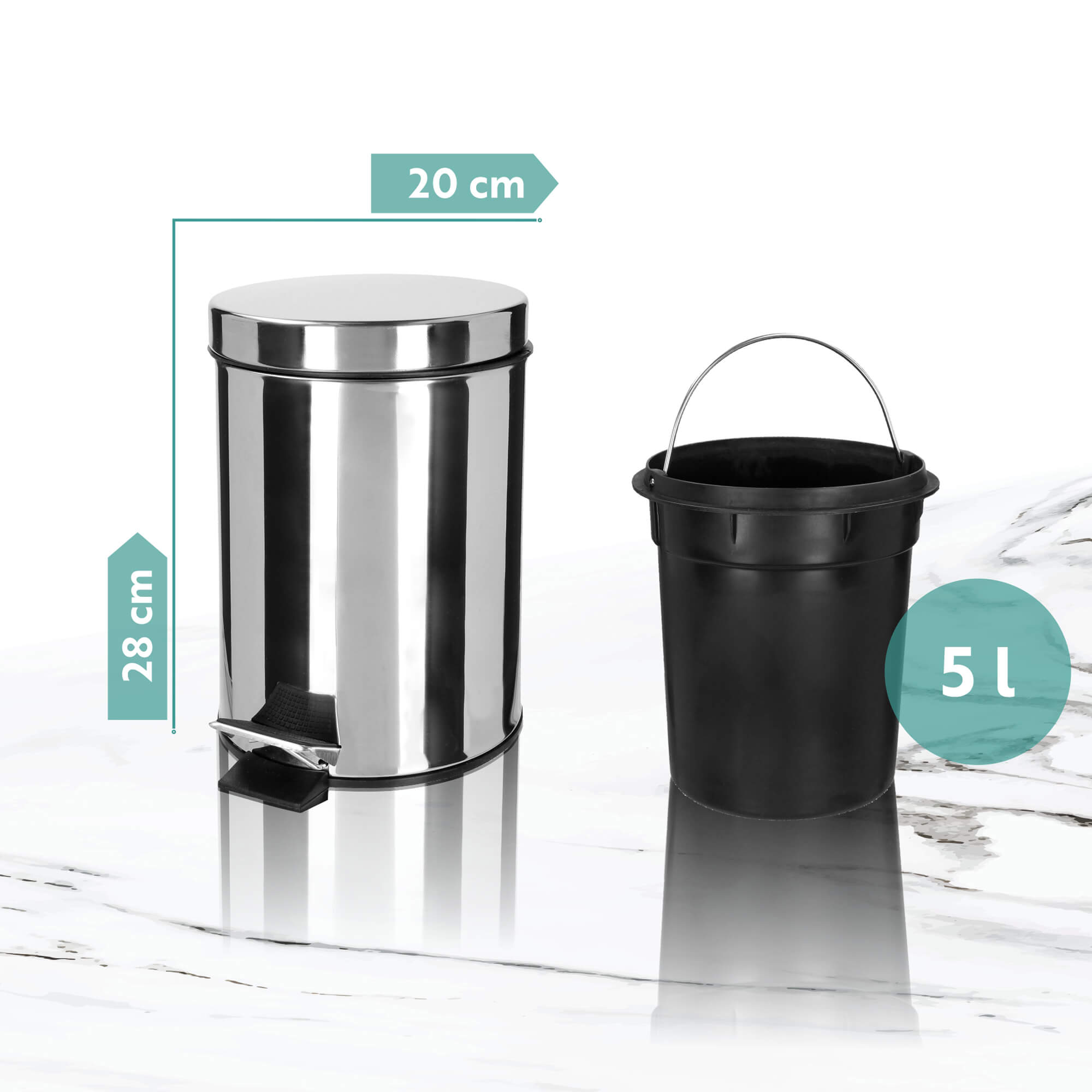 Stalowy kosz na śmieci otwierany na pedał 5L