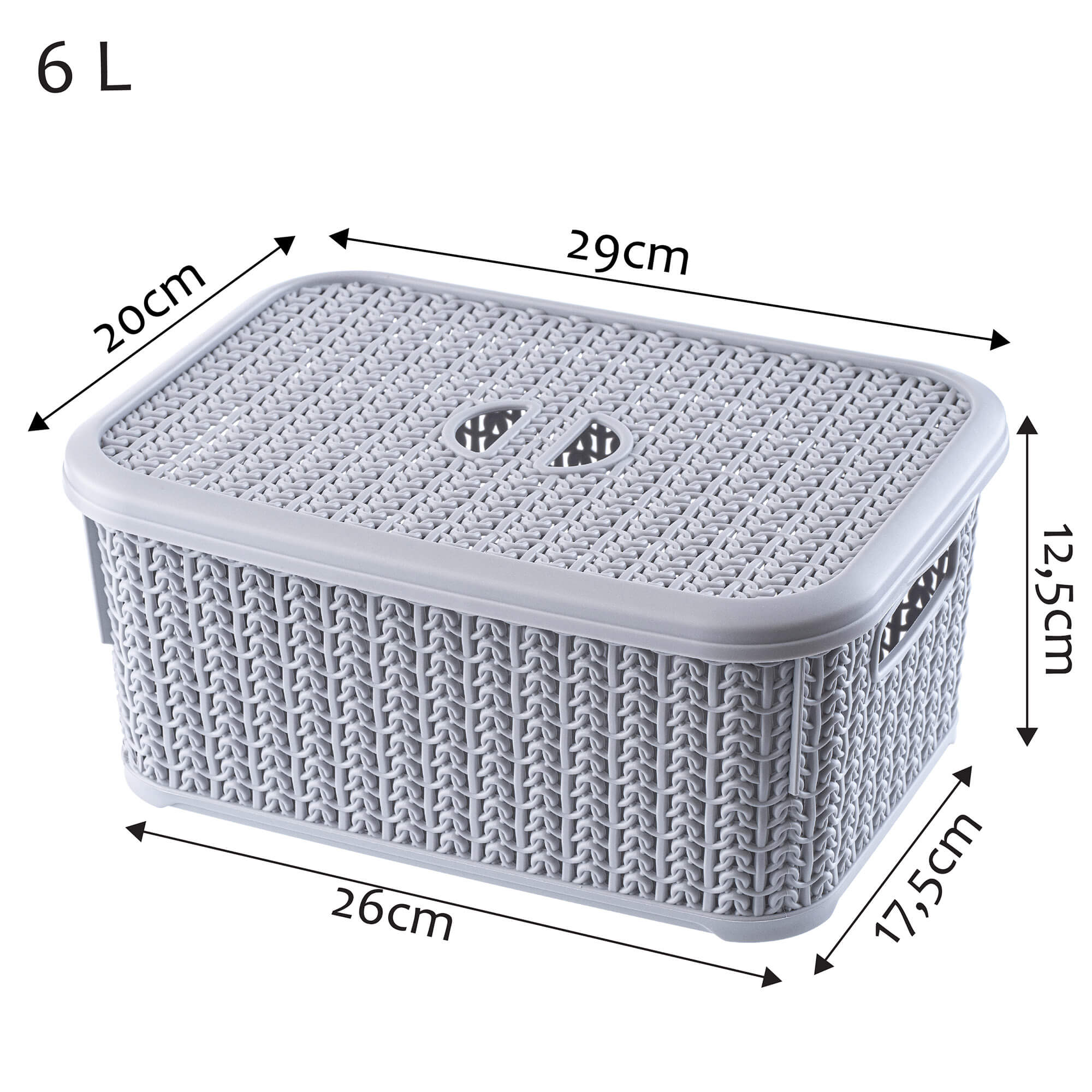 Koszyk z pokrywką 6L, szary