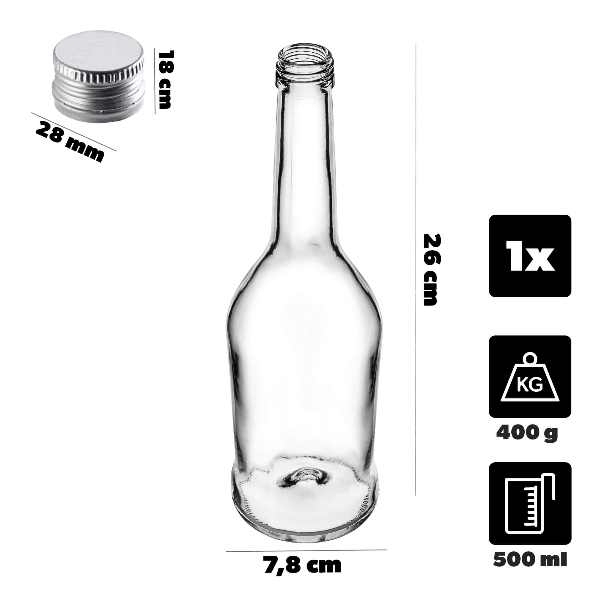 Szklana butelka na nalewkę Loiret 500ml z srebrną zakrętką 1 szt.