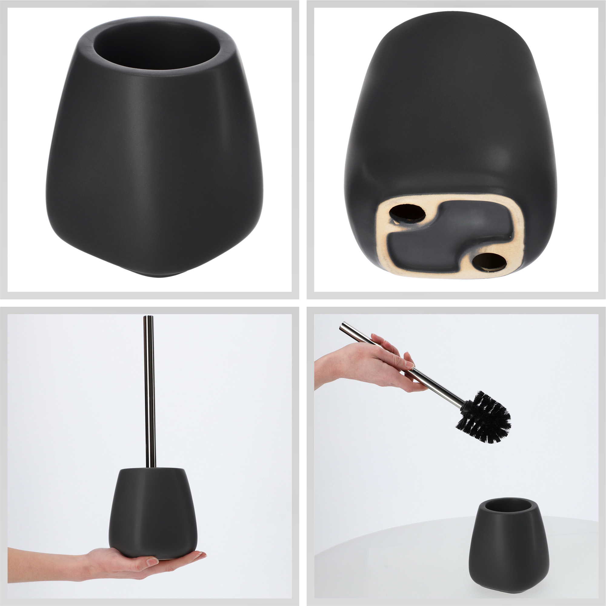 Zestaw łazienkowy szczotka WC + kubek + dozownik, czarny