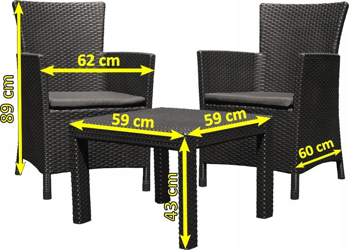 Zestaw mebli Keter Rosario 2 krzesła + stolik kawowy grafit