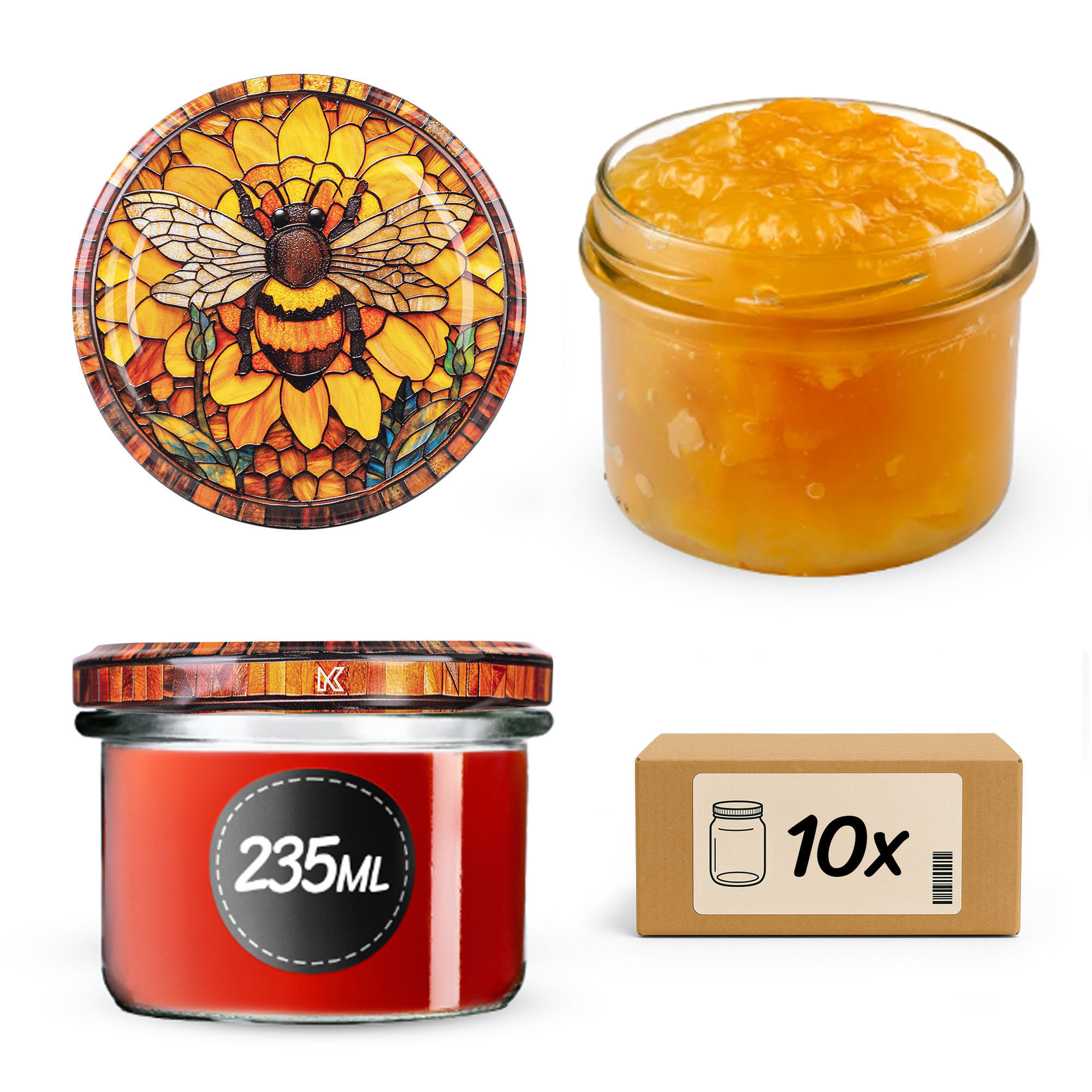 Słoiki na przetwory Tartu 235ml fi82mm 10szt + wieczko Bee of the fusion