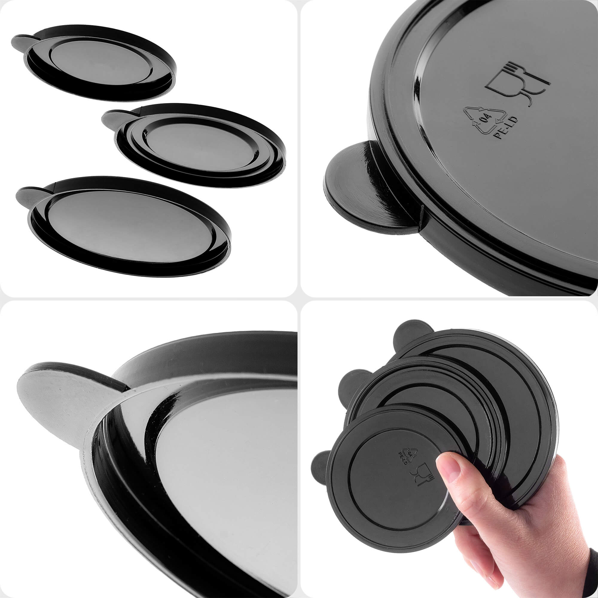 Zestaw pokrywek na puszki Oizon 100mm 84mm 73mm czarny 12 szt.