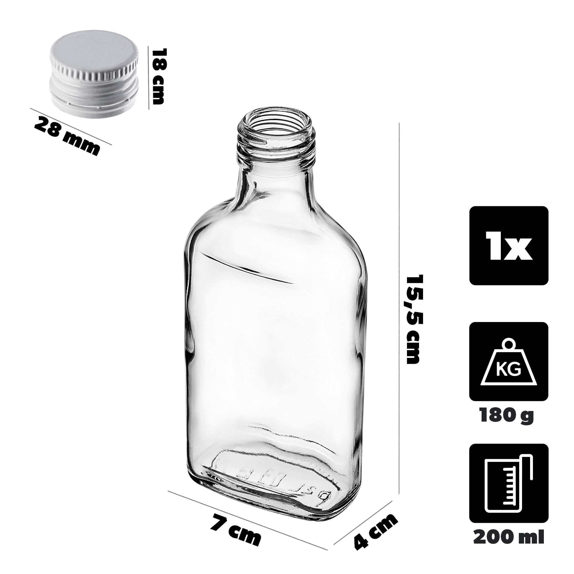 Butelka piersiówka Viane 200ml z białą zakrętką 1 szt.
