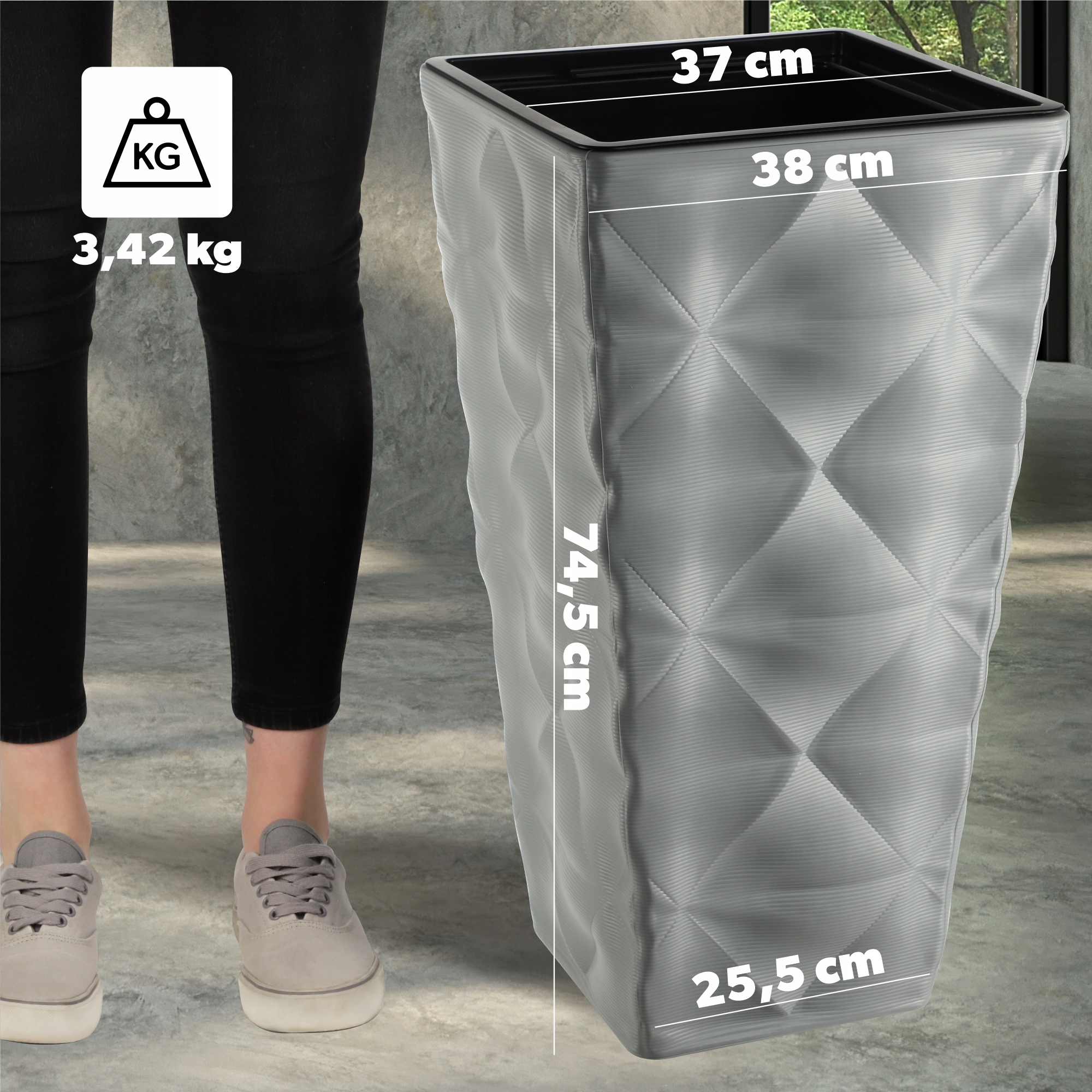 Donica ogrodowa Bando wysoka z wkładem 40 cm, platyna