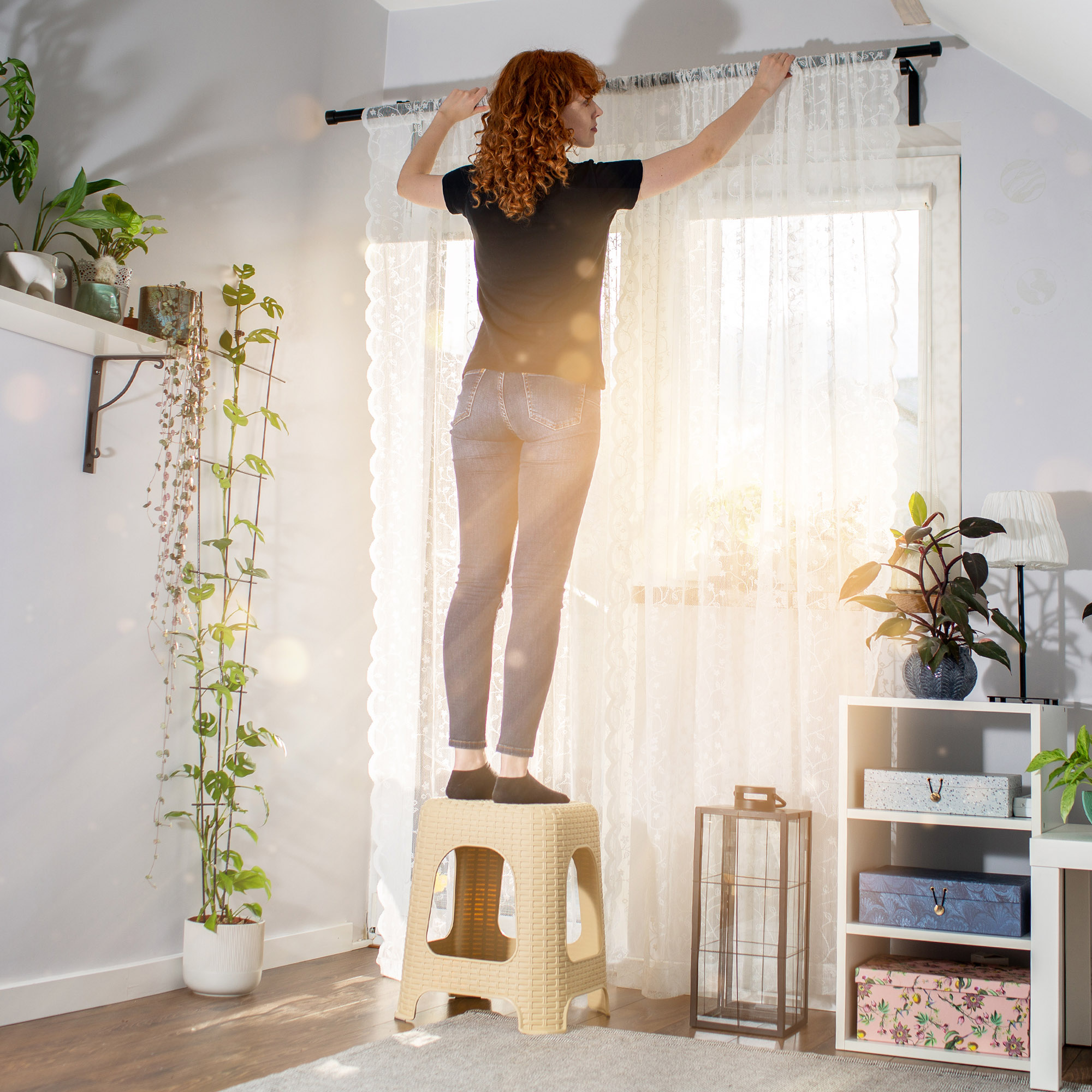 Taboret rattan 45 x 26 cm beżowy, 4 szt.