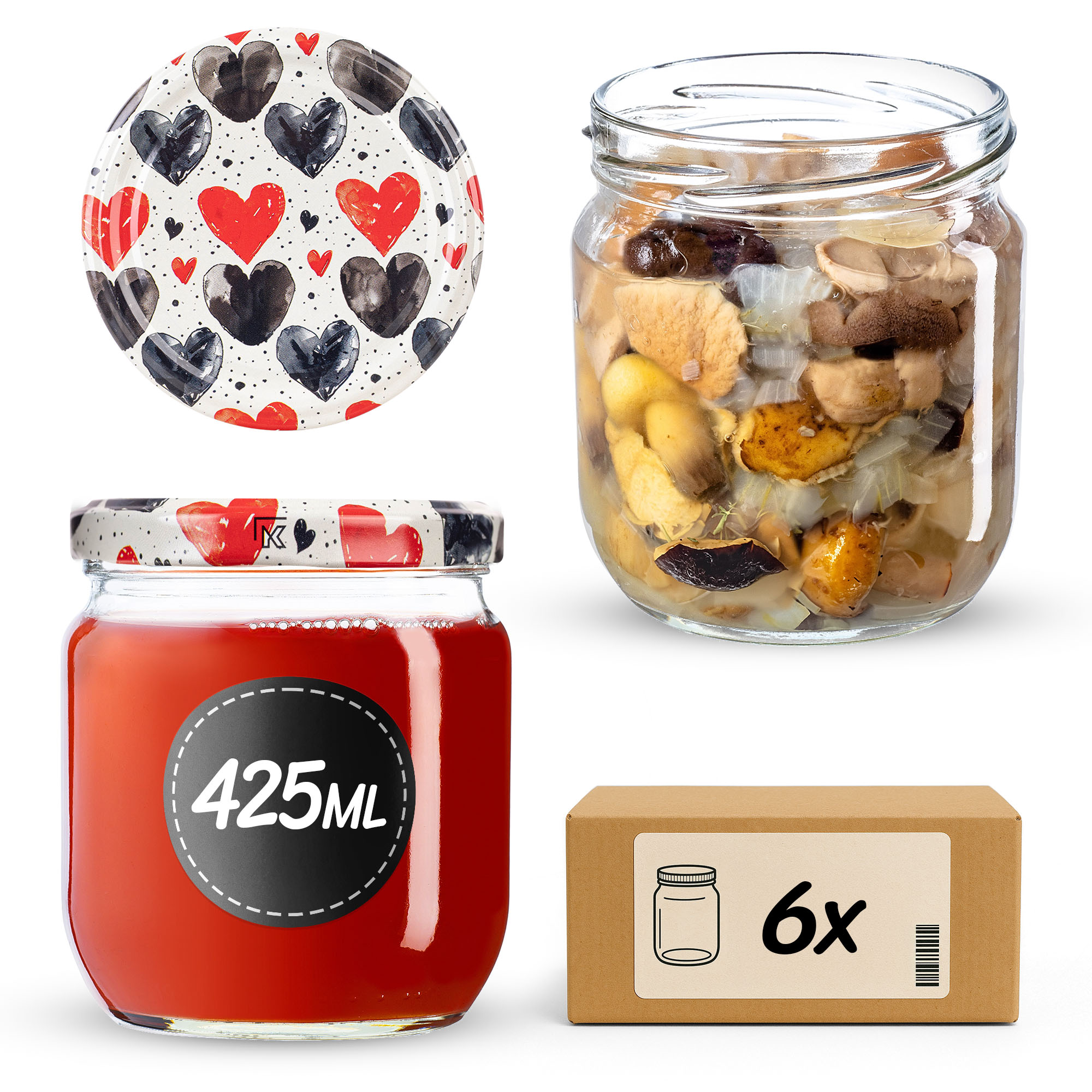 Słoiki na przetwory Salla 425ml fi82mm 6szt + wieczko Serca