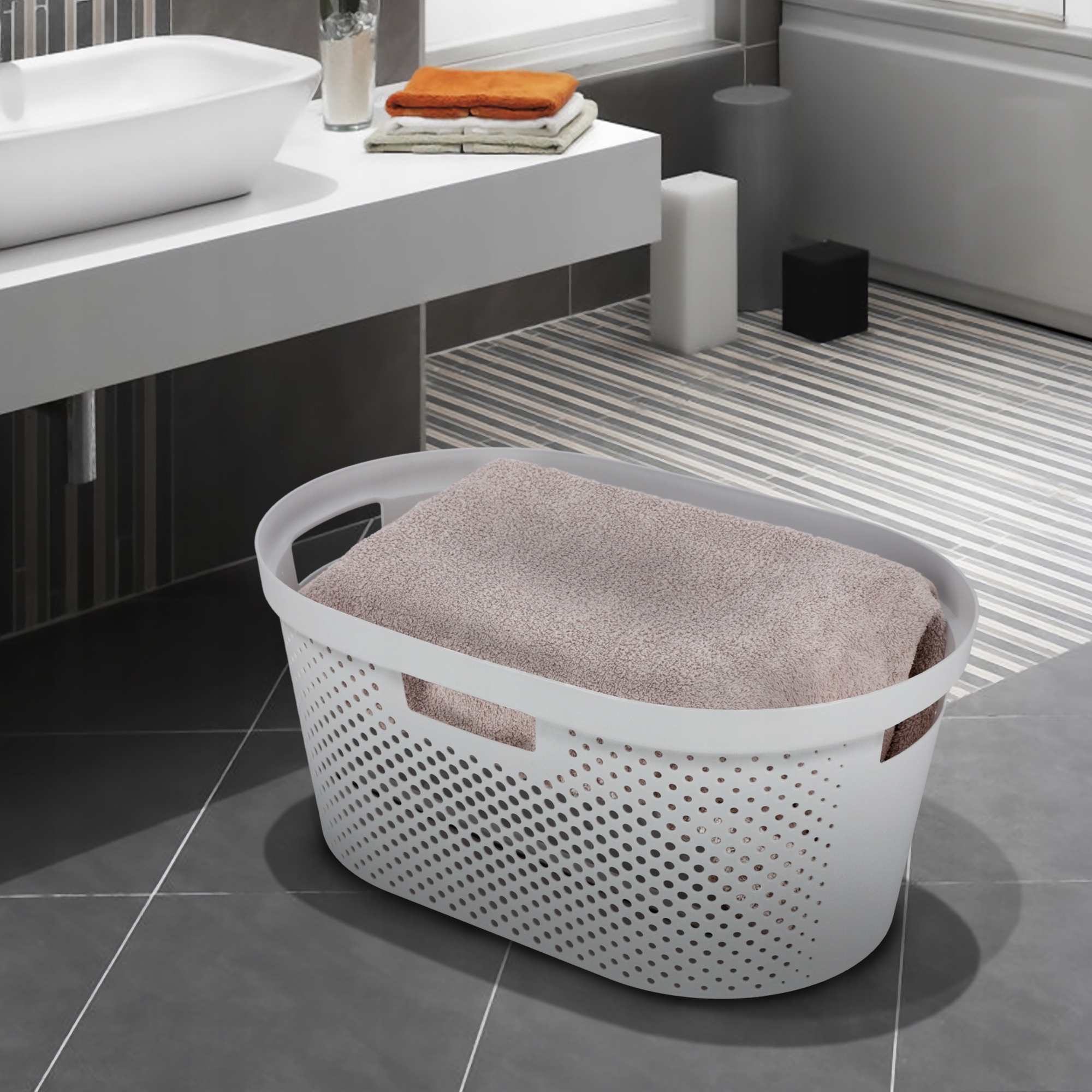 Kosz z pokrywą 60L + pojemnik 45L Curver Infinity jasnoszary