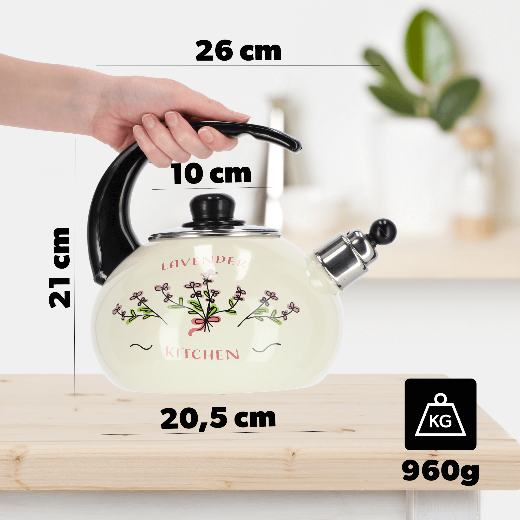 Czajnik emaliowany z gwizdkiem 2.2L, lawenda