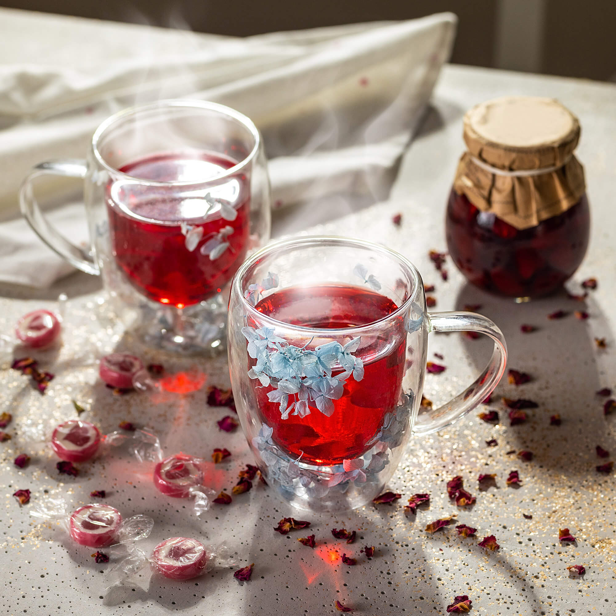 Kubek termiczny z kwiatowym motywem Riga 350ml niebieski 2 szt.