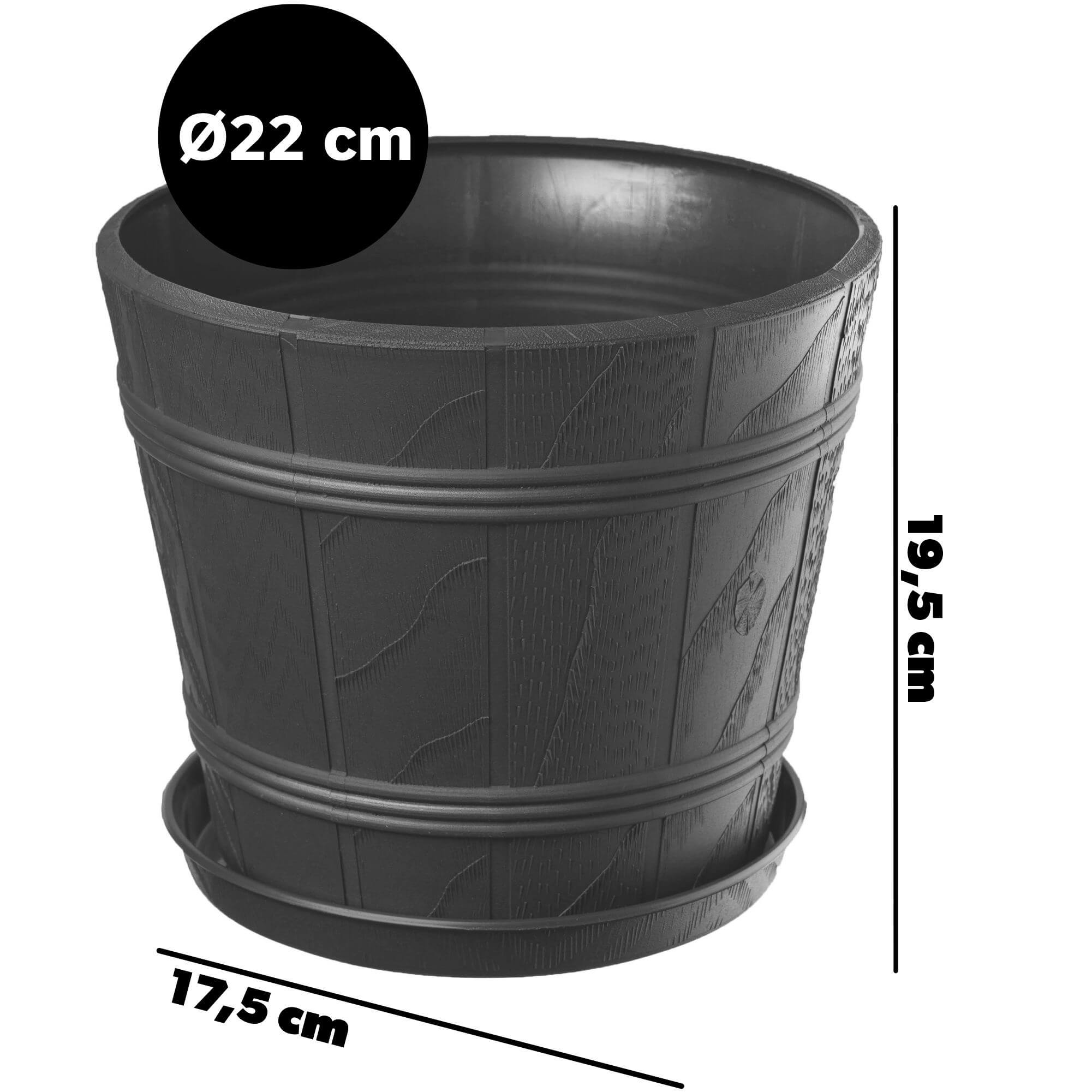 Doniczka drewnopodobna z podstawką Pula 22 cm, grafitowa