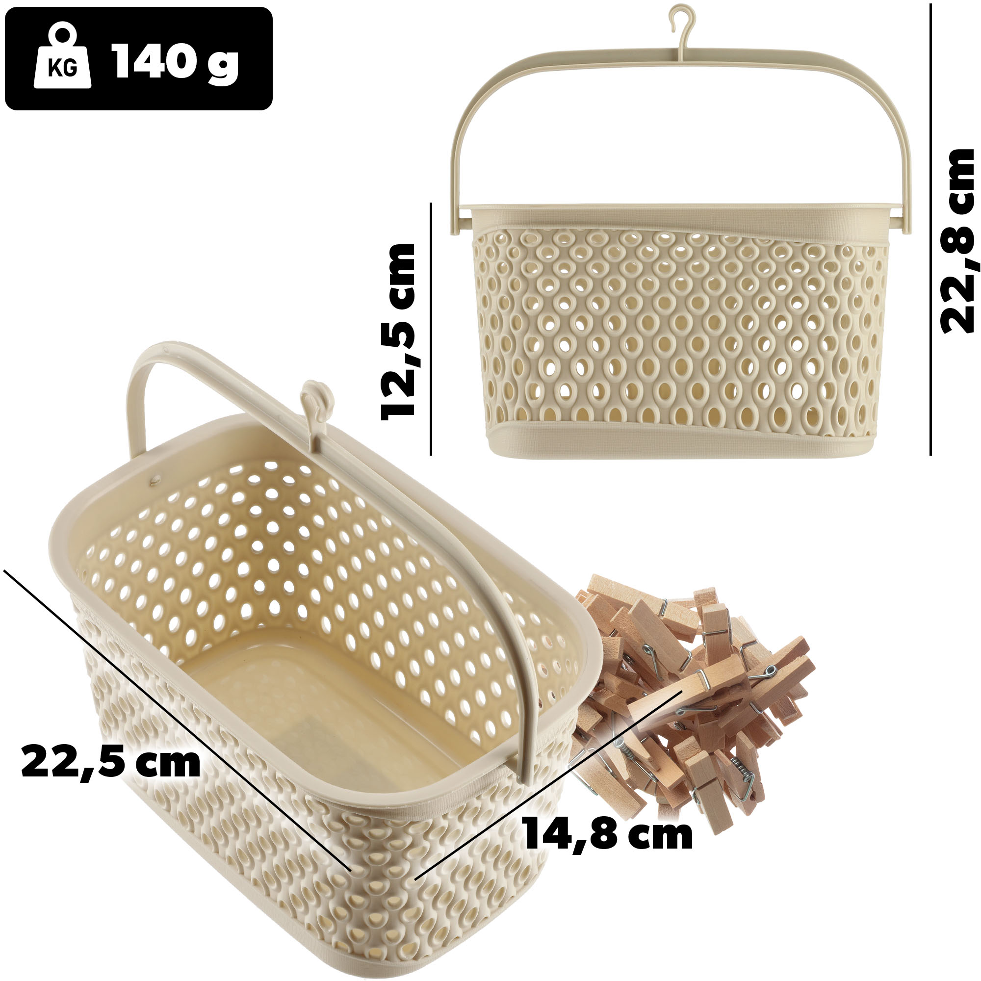 Koszyk na klamerki beżowy Jaca beżowy