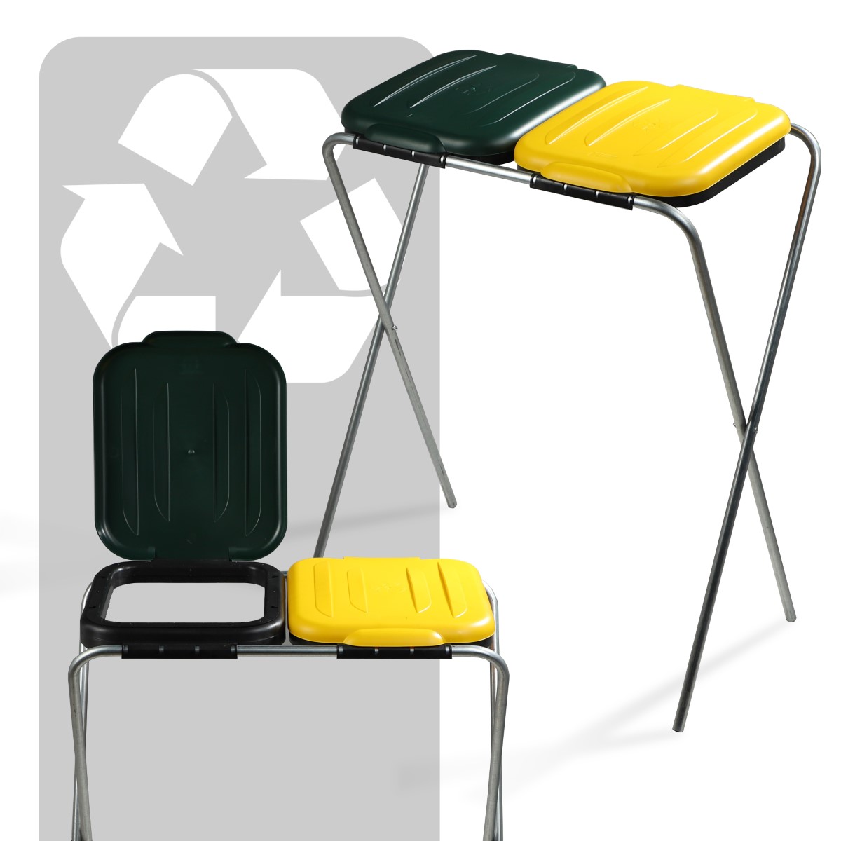 Stojak na worek do segregacji śmieci Bakel podwójny, zielono-żółty