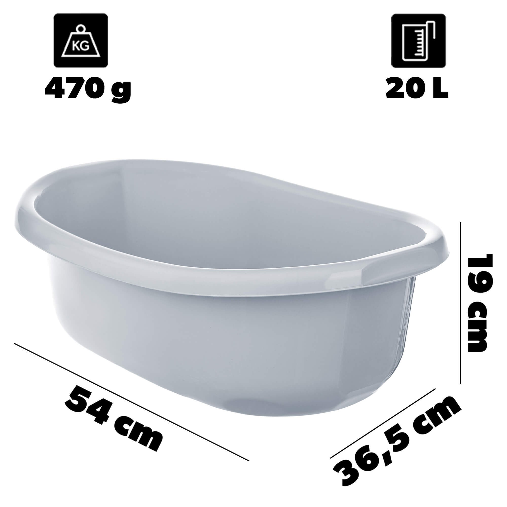 Miska łazienkowa Lavare z uszami 20L jasny popiel