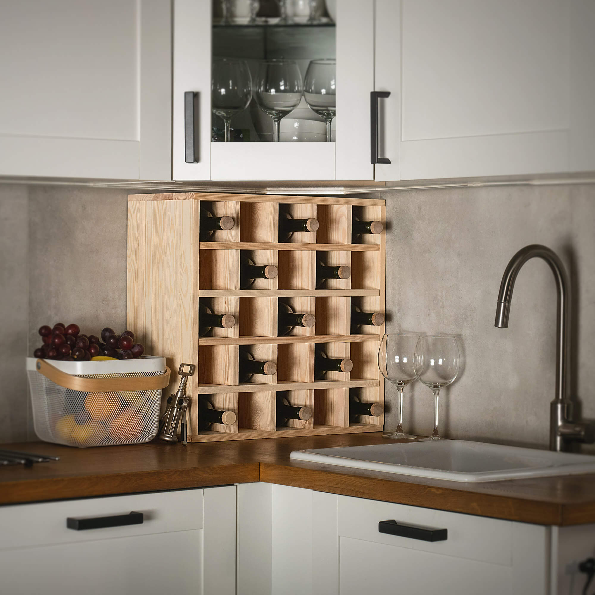 Regał na wino Loreo szachownica drewniany jasny brąz