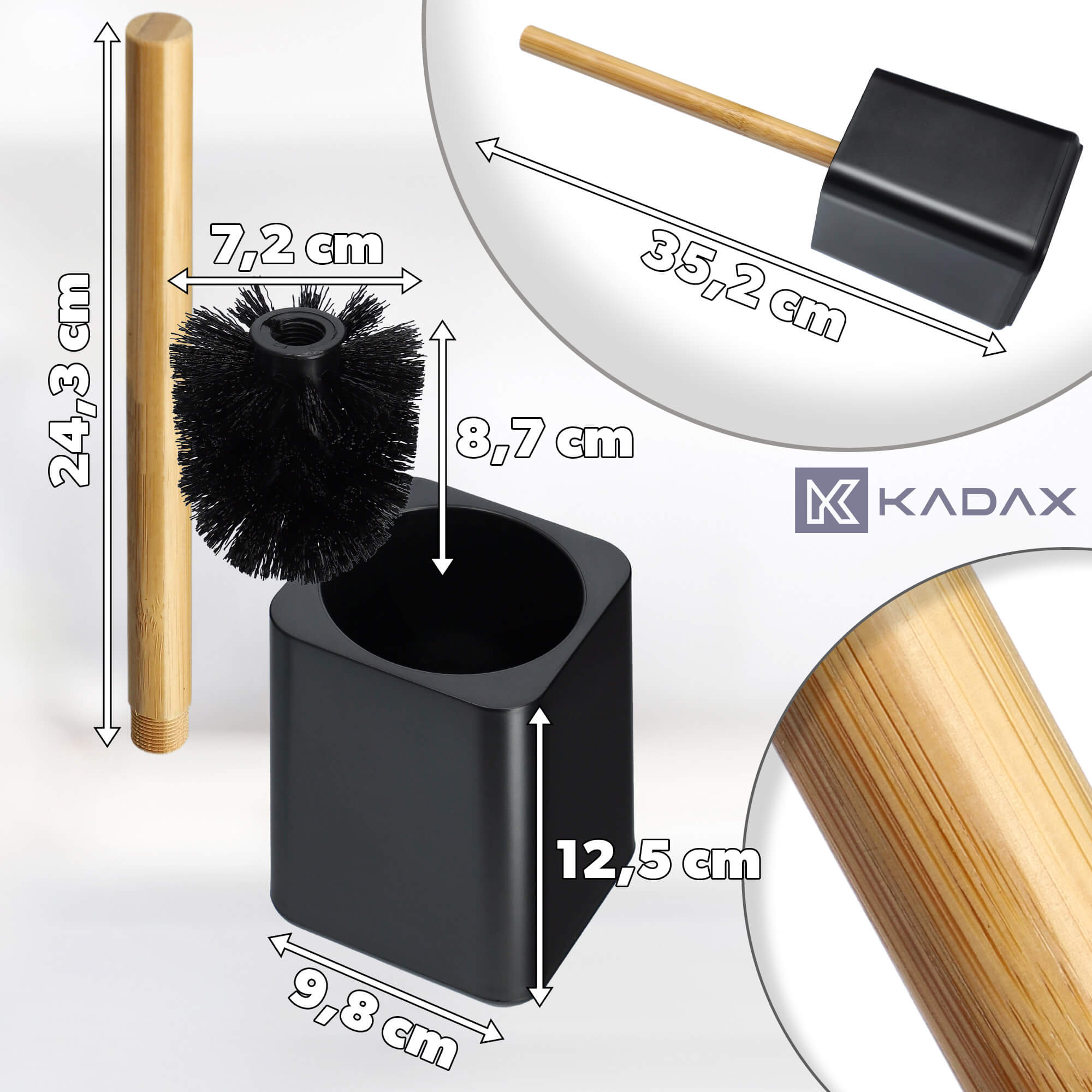 Bambusowa szczotka WC Carrara, czarna