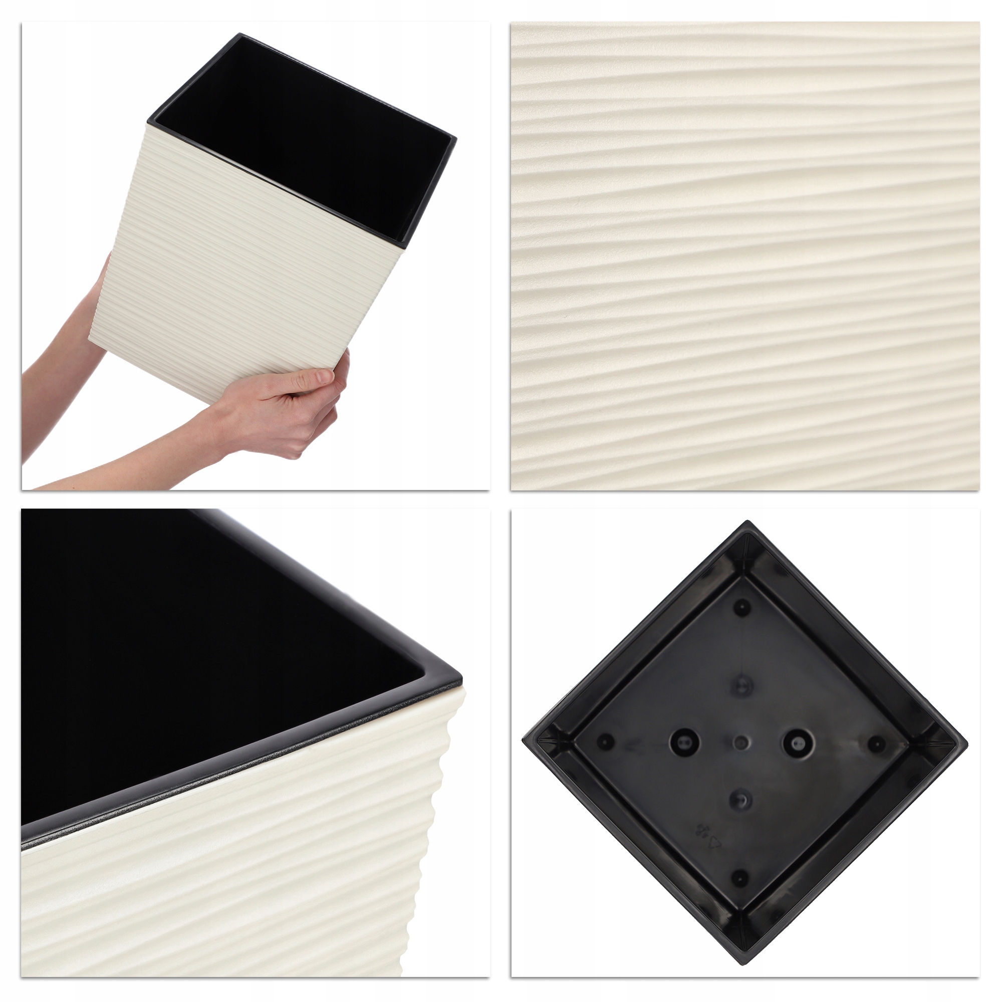 Donica na kwiaty Tres z wkładem dłuto 25 cm, kremowa