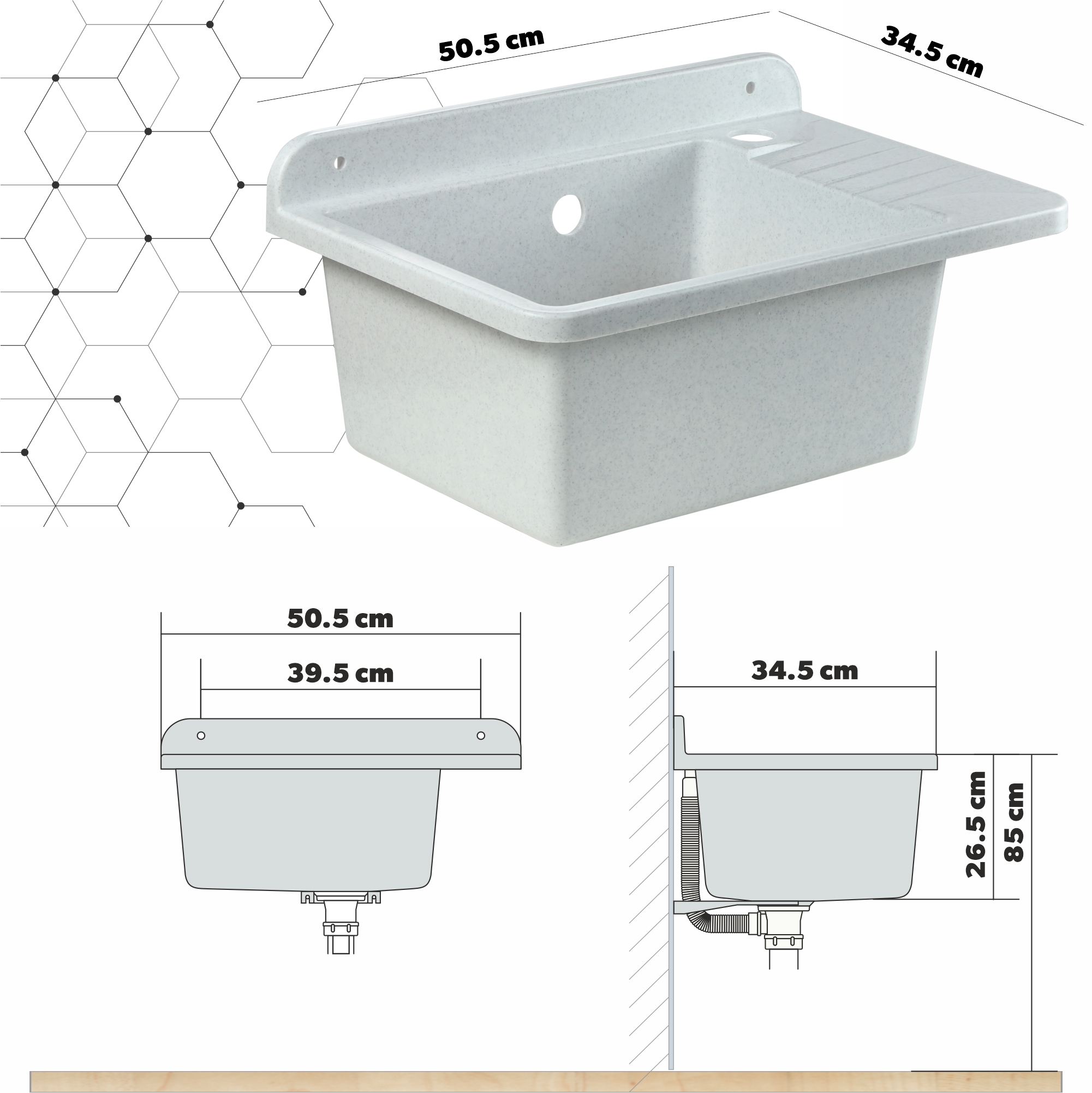 Zlew gospodarczy z baterią obrotową Gospo, biały