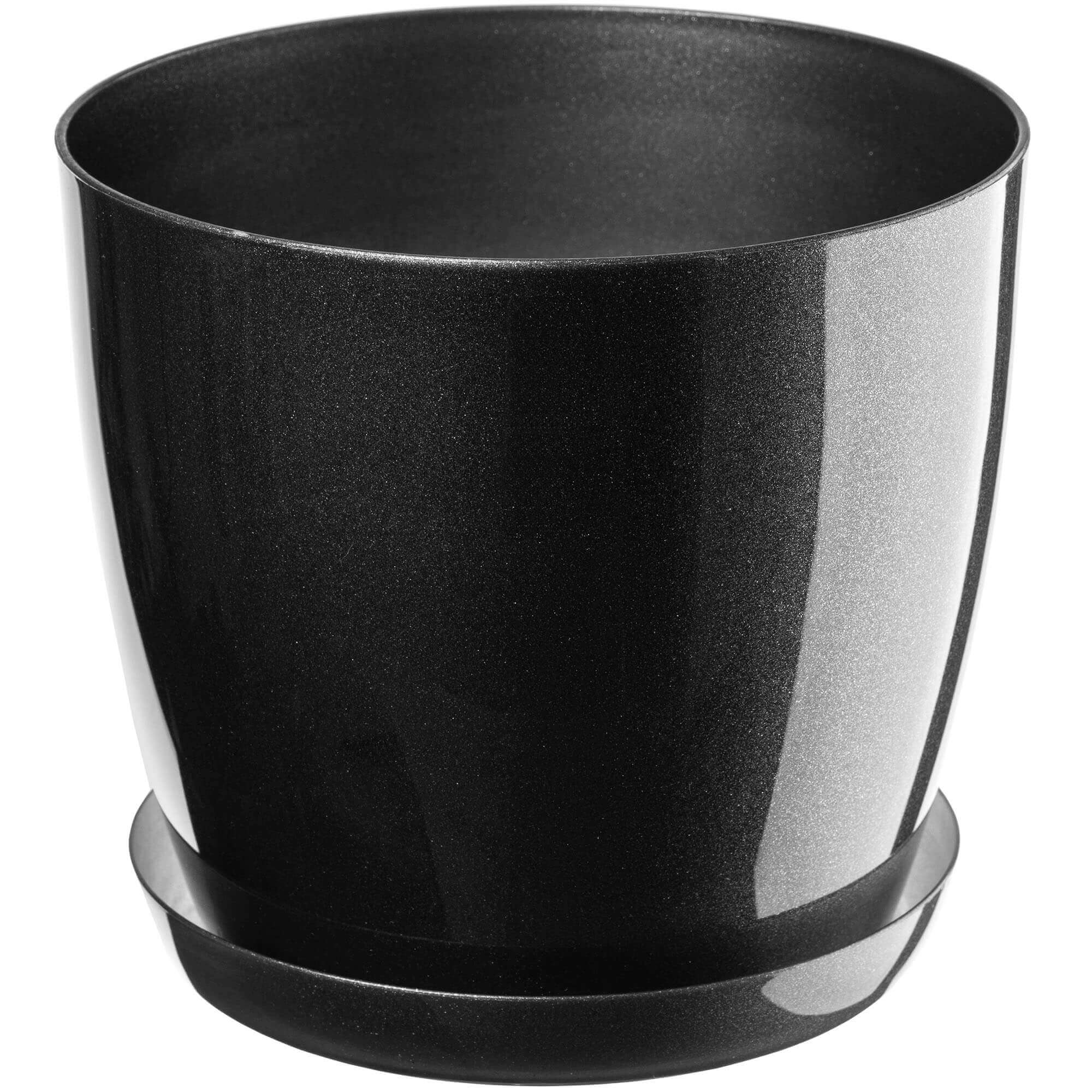 Doniczka na kwiaty z podstawką 14 cm, grafitowa