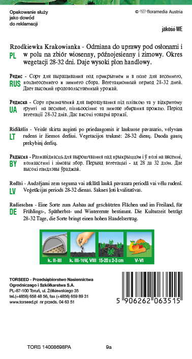 Rzodkiewka (do uprawy pod osłonami i w polu) Krakowianka 10g