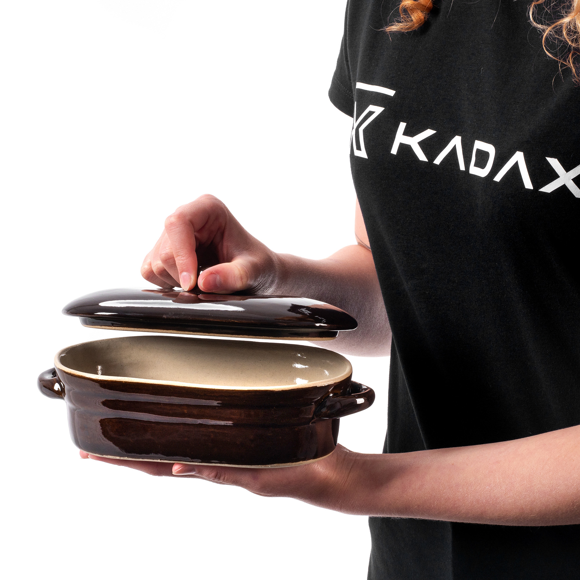 Garnek owalny kamionkowy Athena 1L, z pokrywką