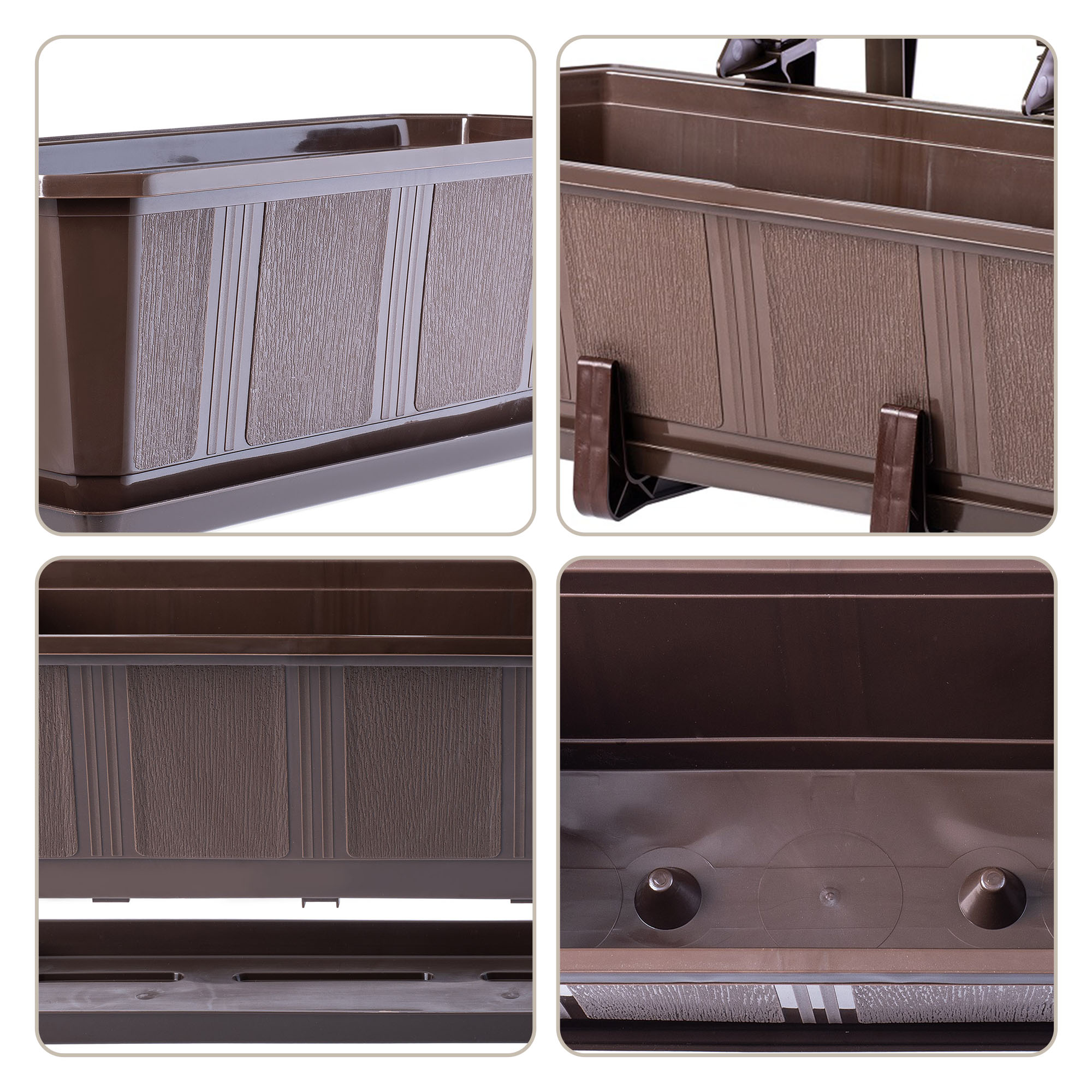 Doniczka balkonowa z uchwytami Oste 60 cm + 80 cm, brązowa