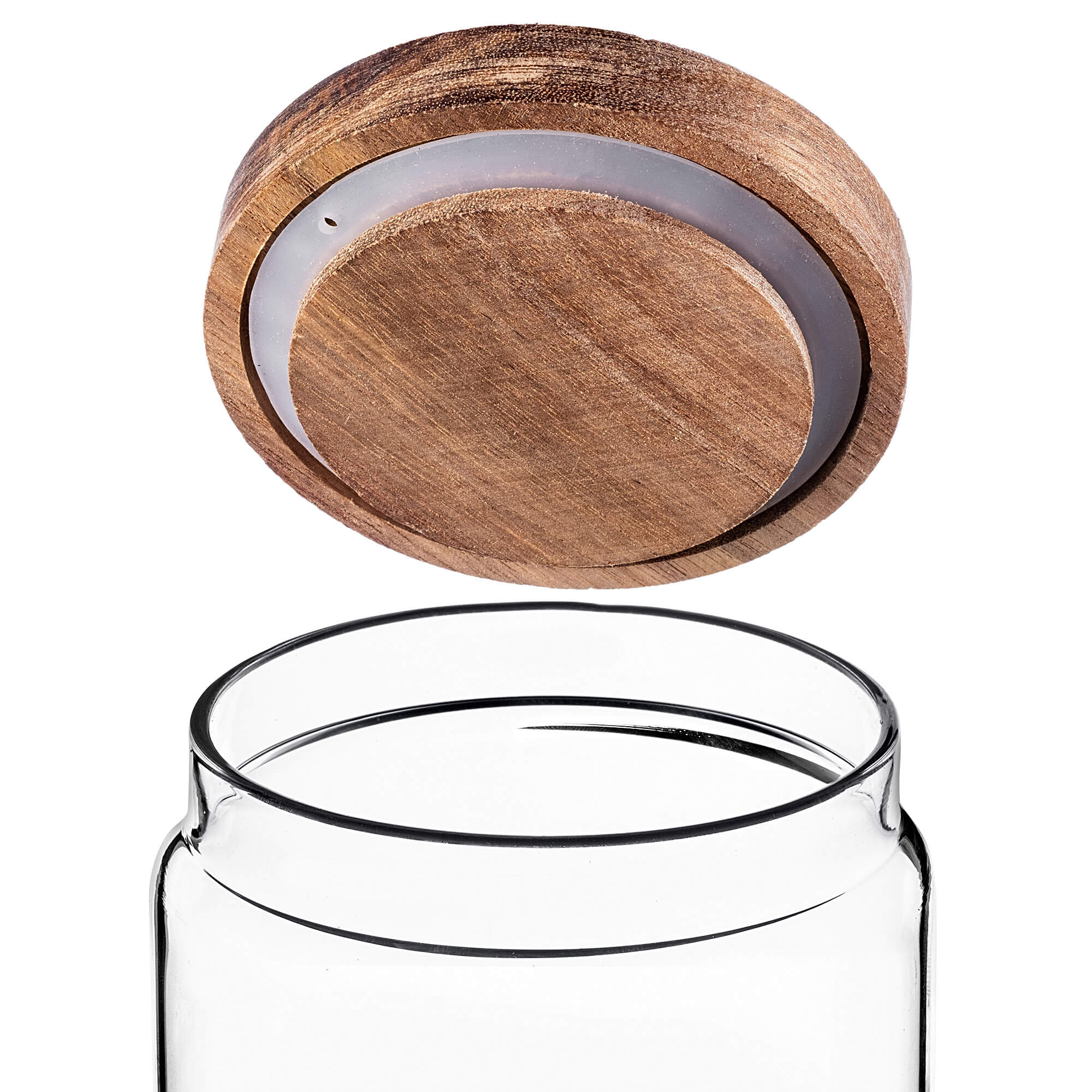 Zestaw pojemników szklanych na żywność Rucce z drewnianą pokrywką 250ml+450ml+750ml+950ml+1550ml