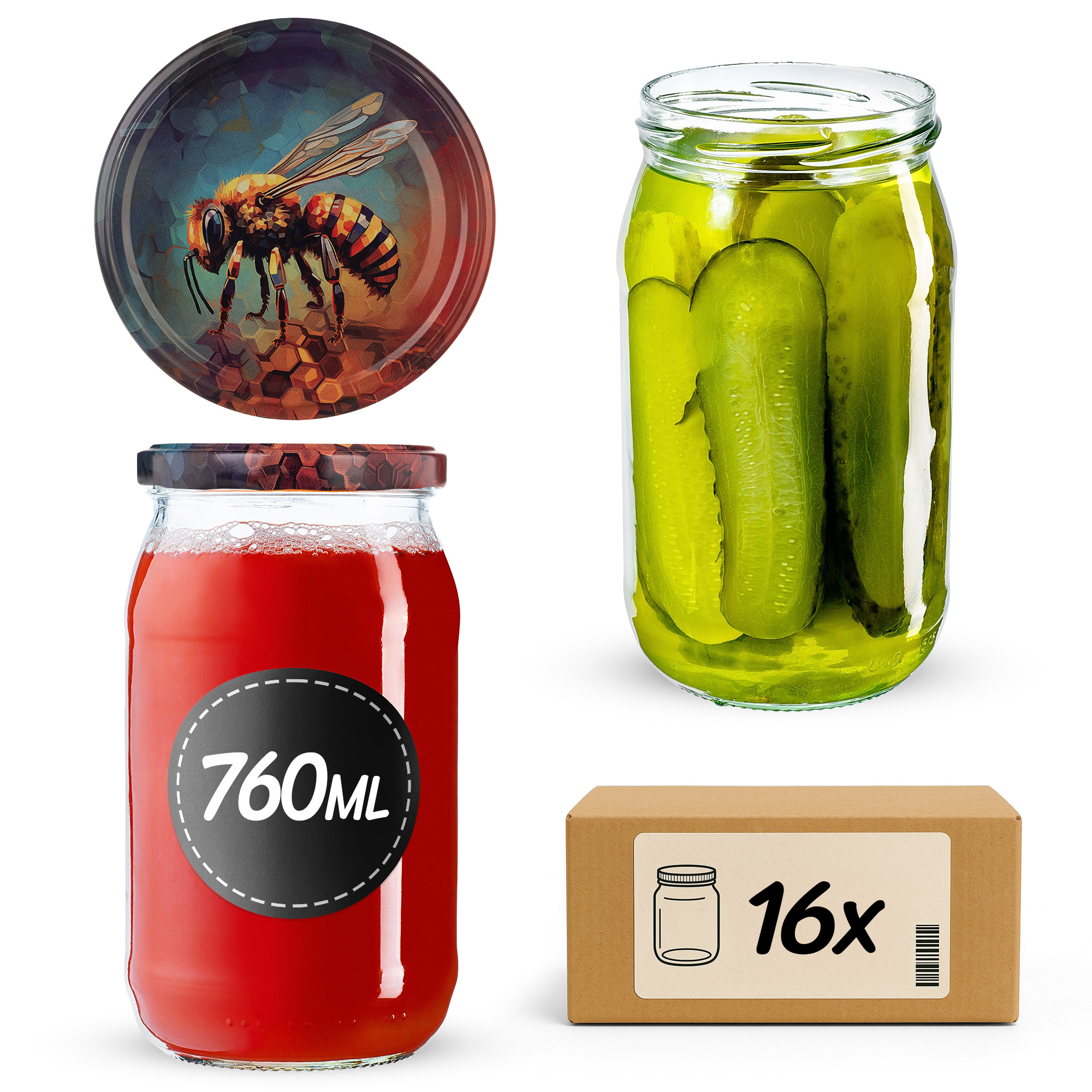 Słoiki na przetwory Niva 760ml fi82mm 16szt + wieczko Pszczoła