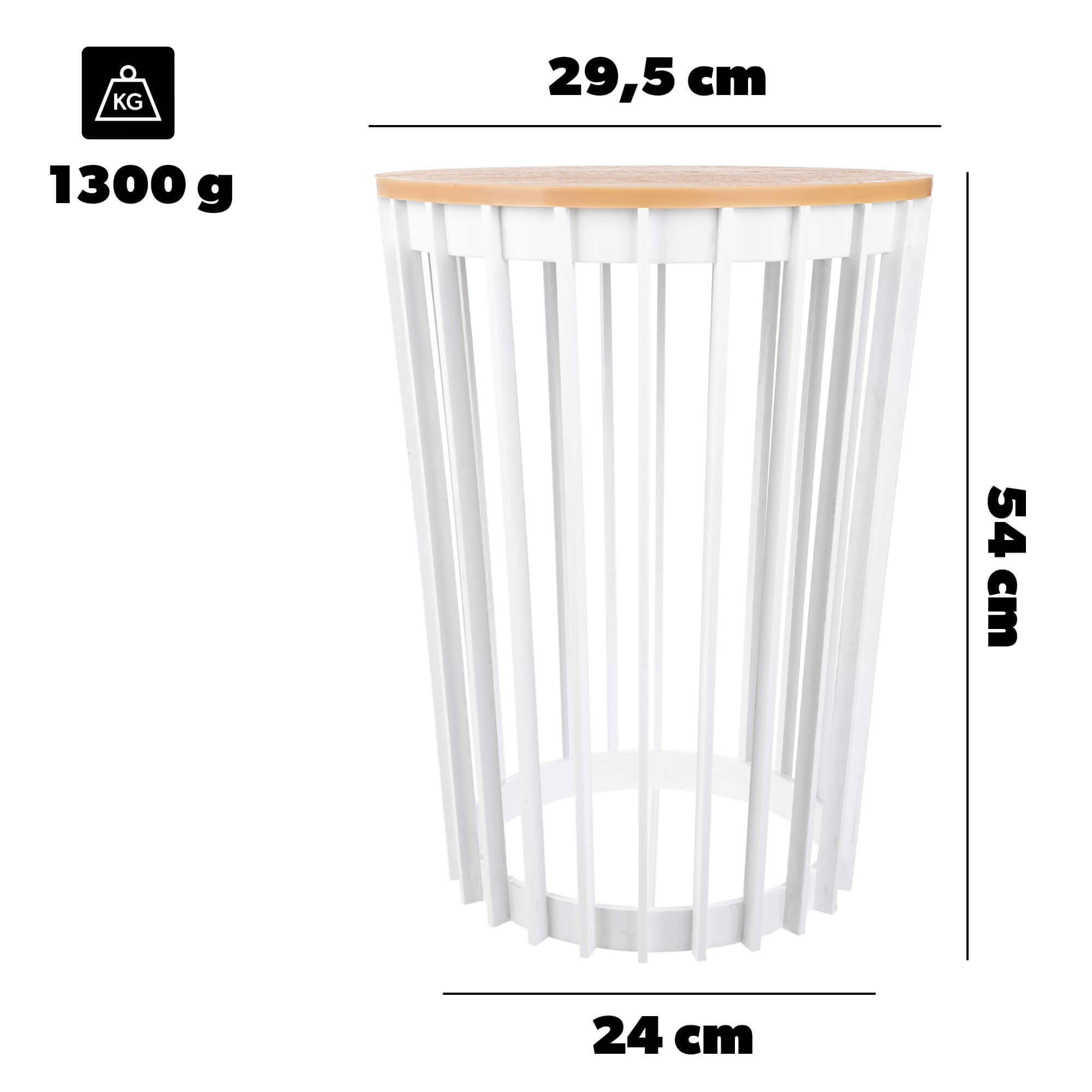 Kwietnik dwustronny Aytre 54 cm biały + blat naturalne drewno