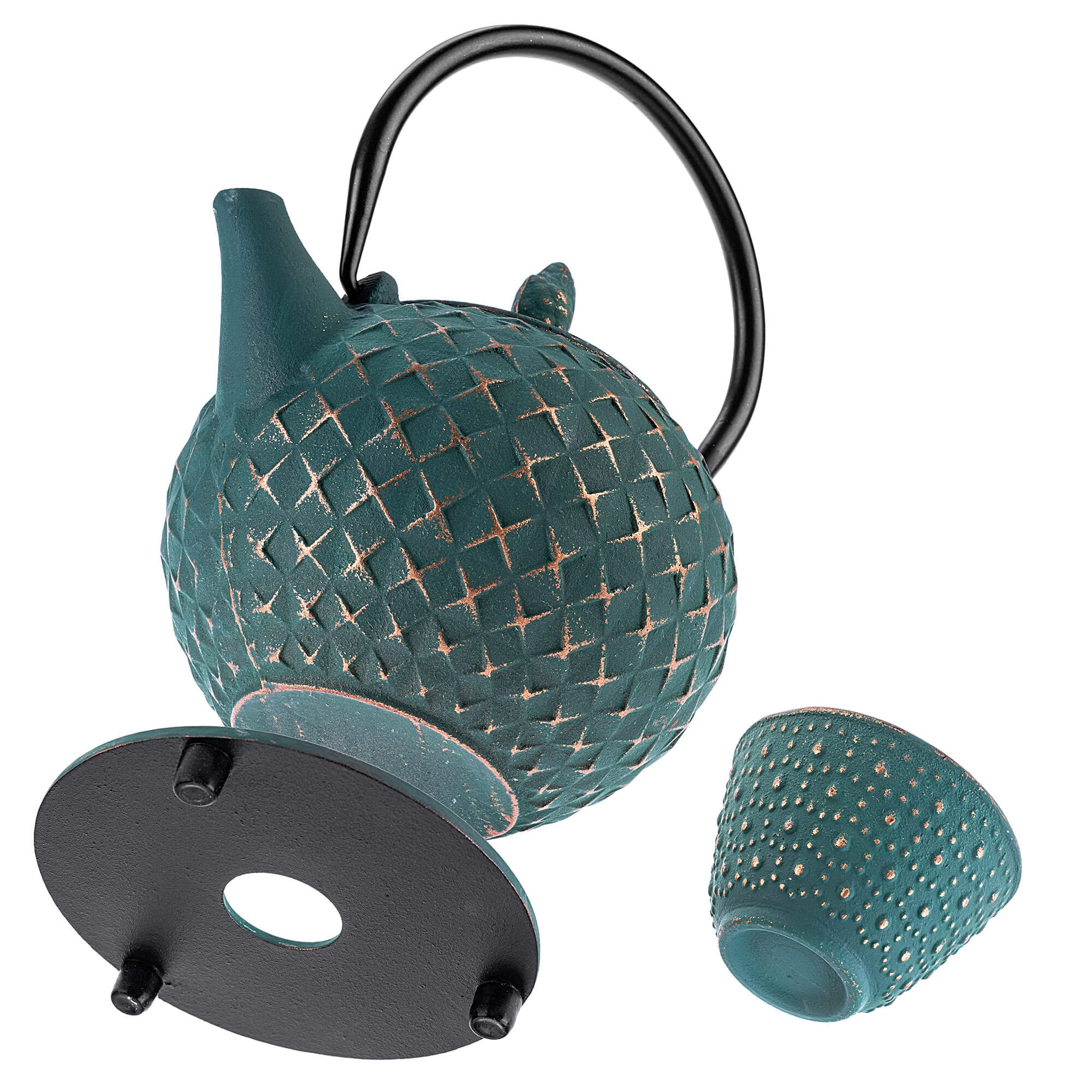 Czajnik żeliwny z czarkami i zaparzaczem Genua zielony