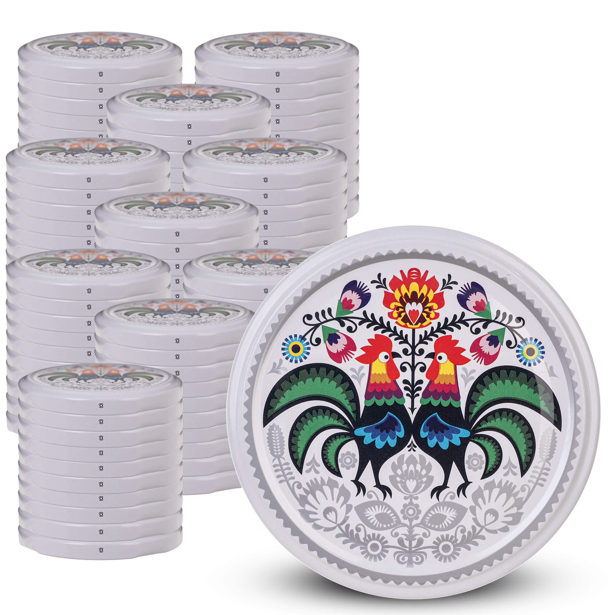 Metalowe wieczka do słoików Virbo 100szt fi 82mm "Folklor z kogutem"