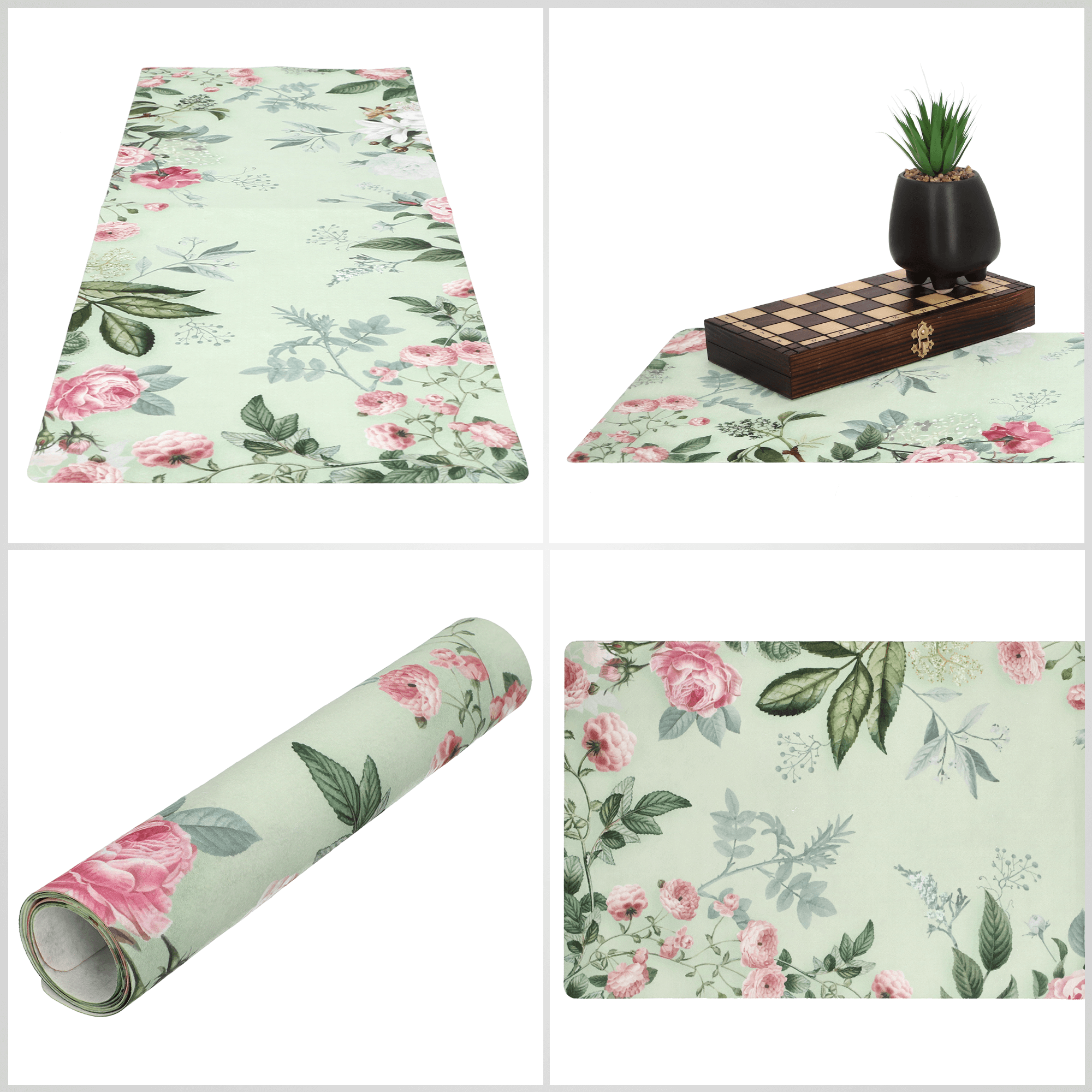 Bieżnik na stół Agello 94 x 32 cm, kwiaty na zielonym tle