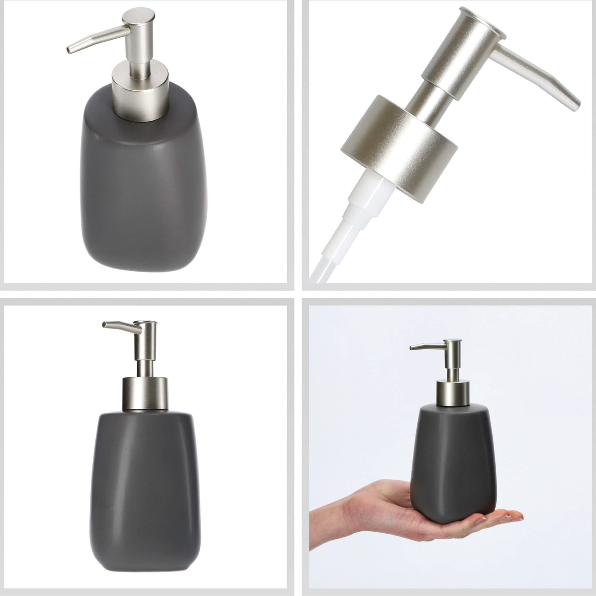 Zestaw dozownik na mydło + szczotka WC, szary