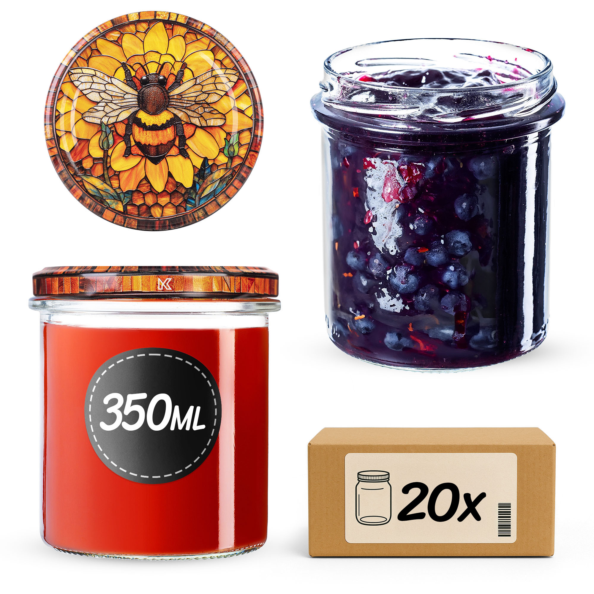 Słoiki na przetwory Avila 350ml fi82mm 20szt + wieczko Bee of the fusion