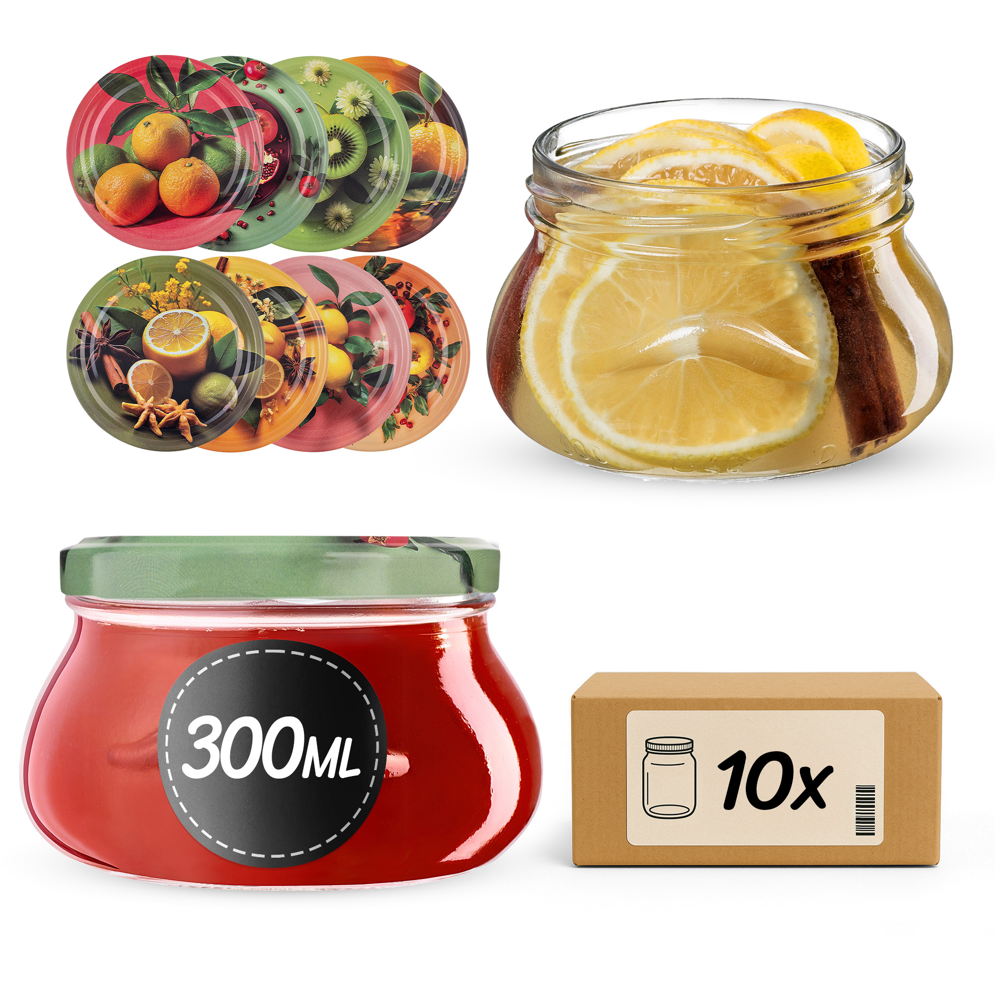 Słoiki na przetwory Raja 300ml fi82mm 10szt + wieczko Egzotyczne owoce