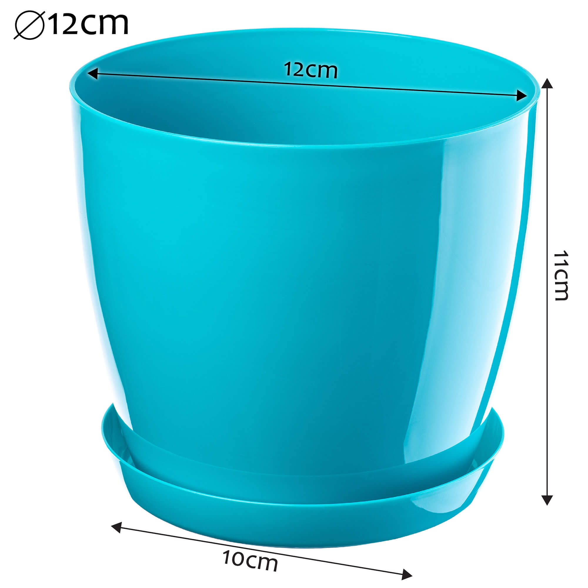 Doniczka na kwiaty z podstawką 12 cm, turkusowa
