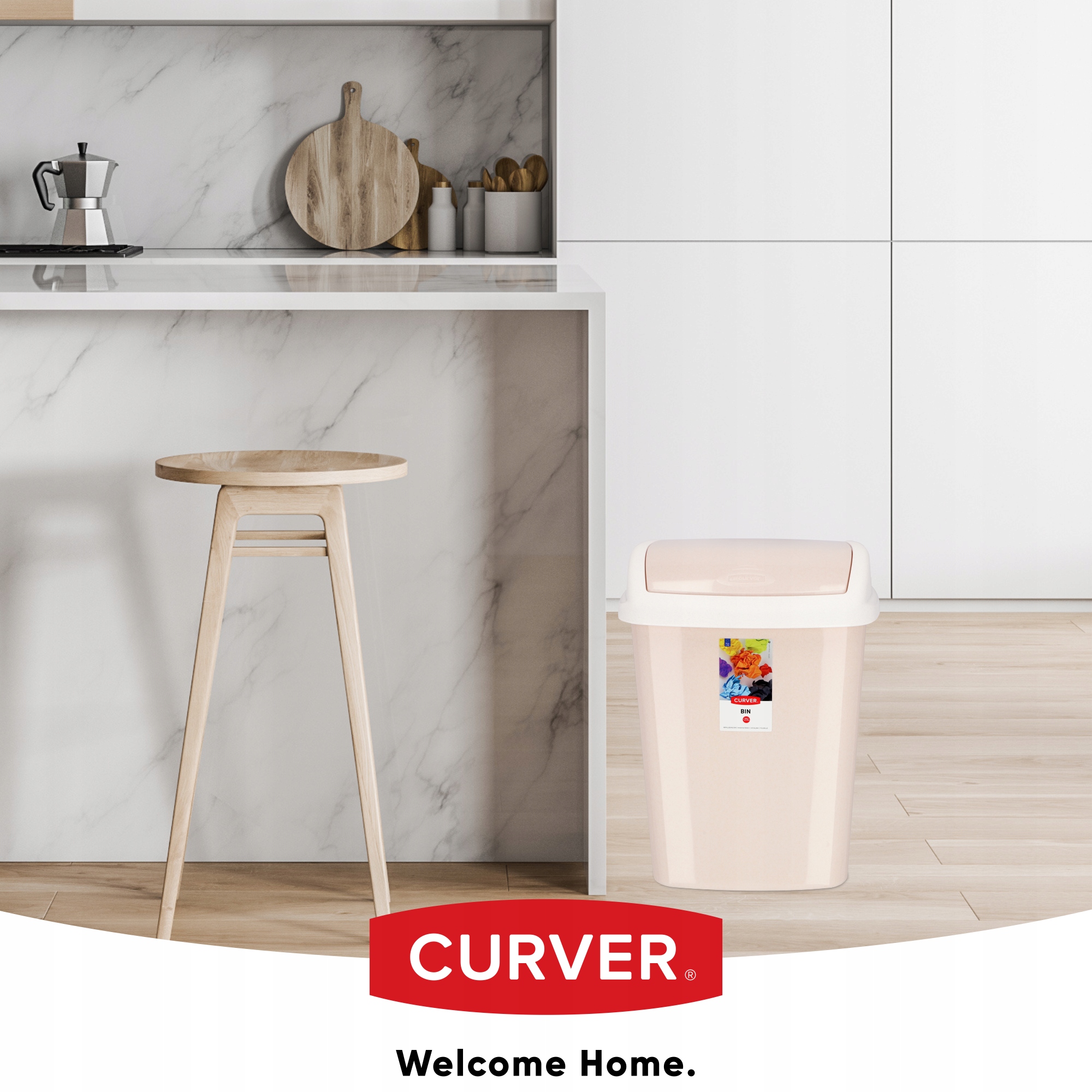 Kosz na śmieci uchylny Curver Dominik 25L, beżowy