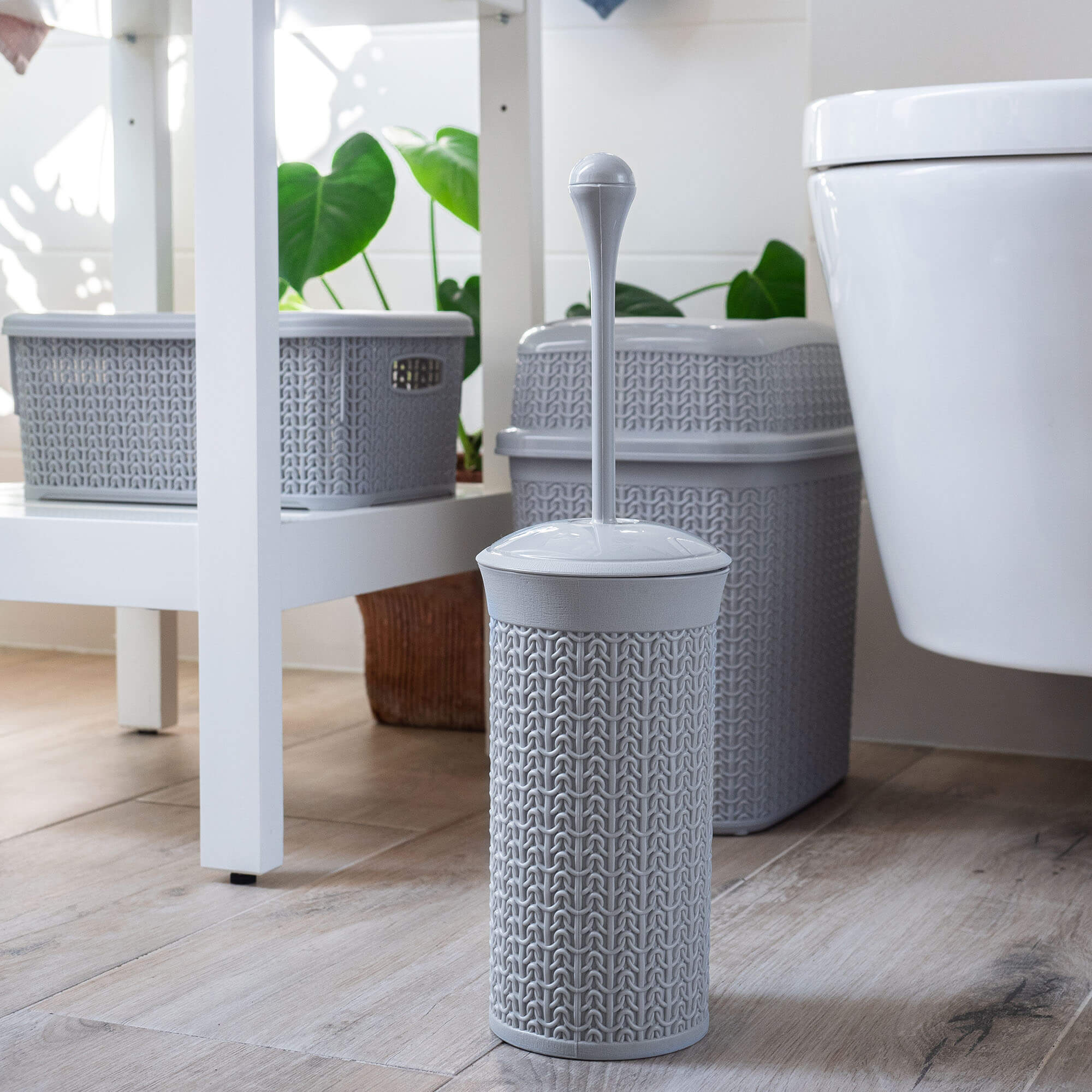 Szczotka do WC z pojemnikiem Linxe, 40 cm, szara