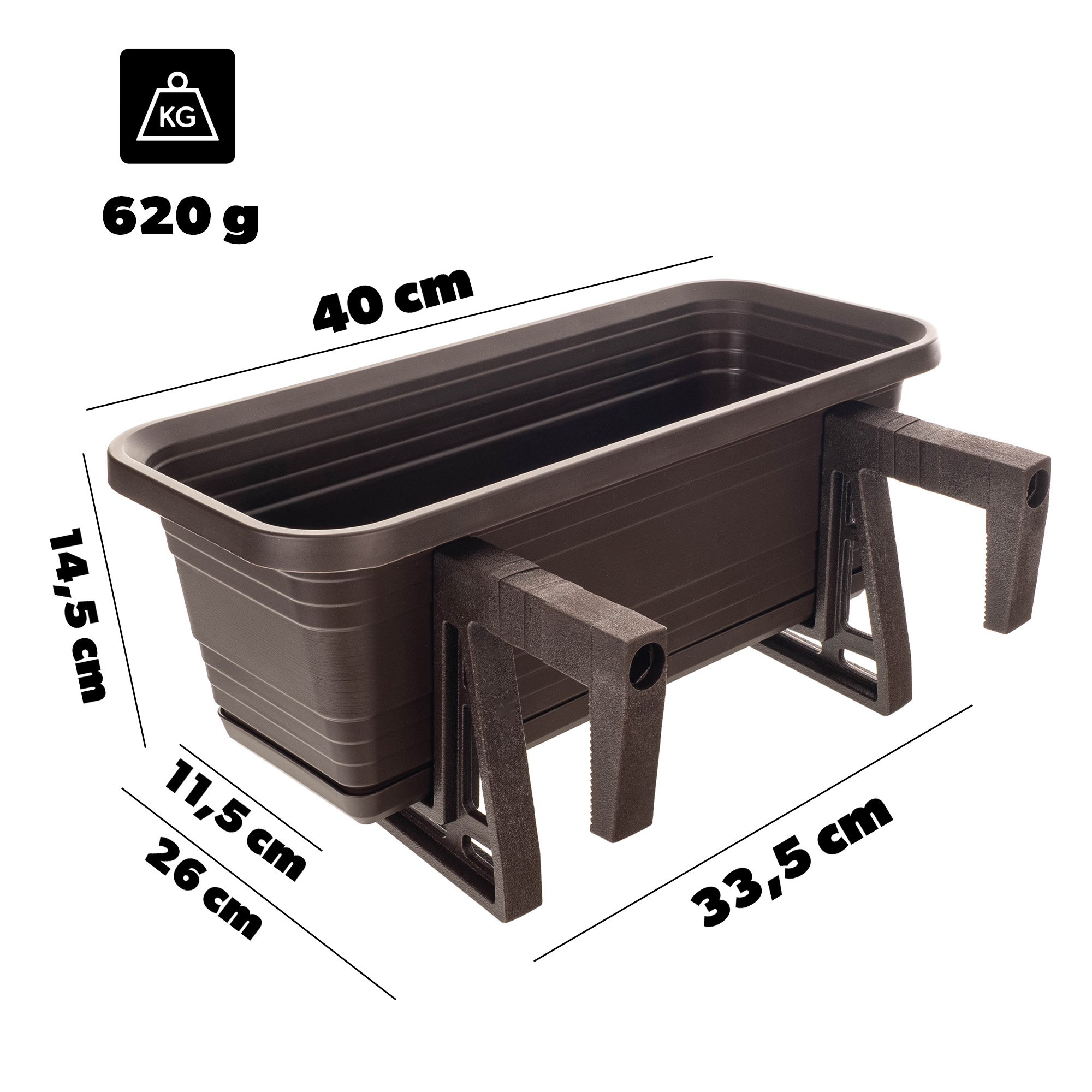 Skrzynka balkonowa z podstawką i uchwytami Paulin 40cm mokka