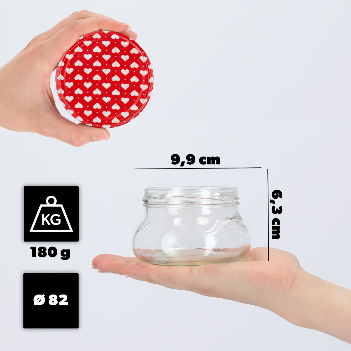 Słoiki na przetwory Raja 300ml 50szt 82mm + wieczka "Serca"