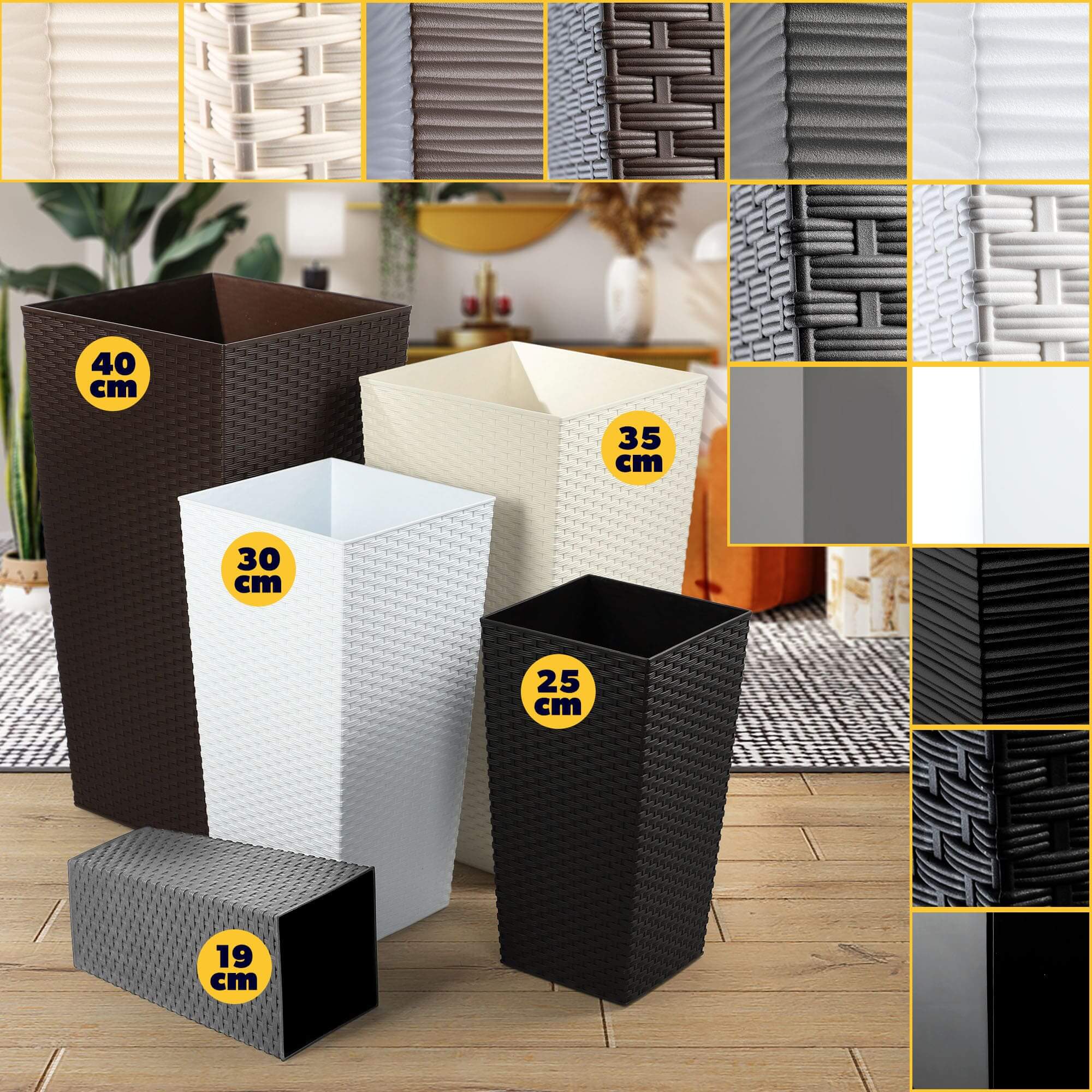 Donica na kwiaty z wkładem Pesaro rattan 25 cm, biała