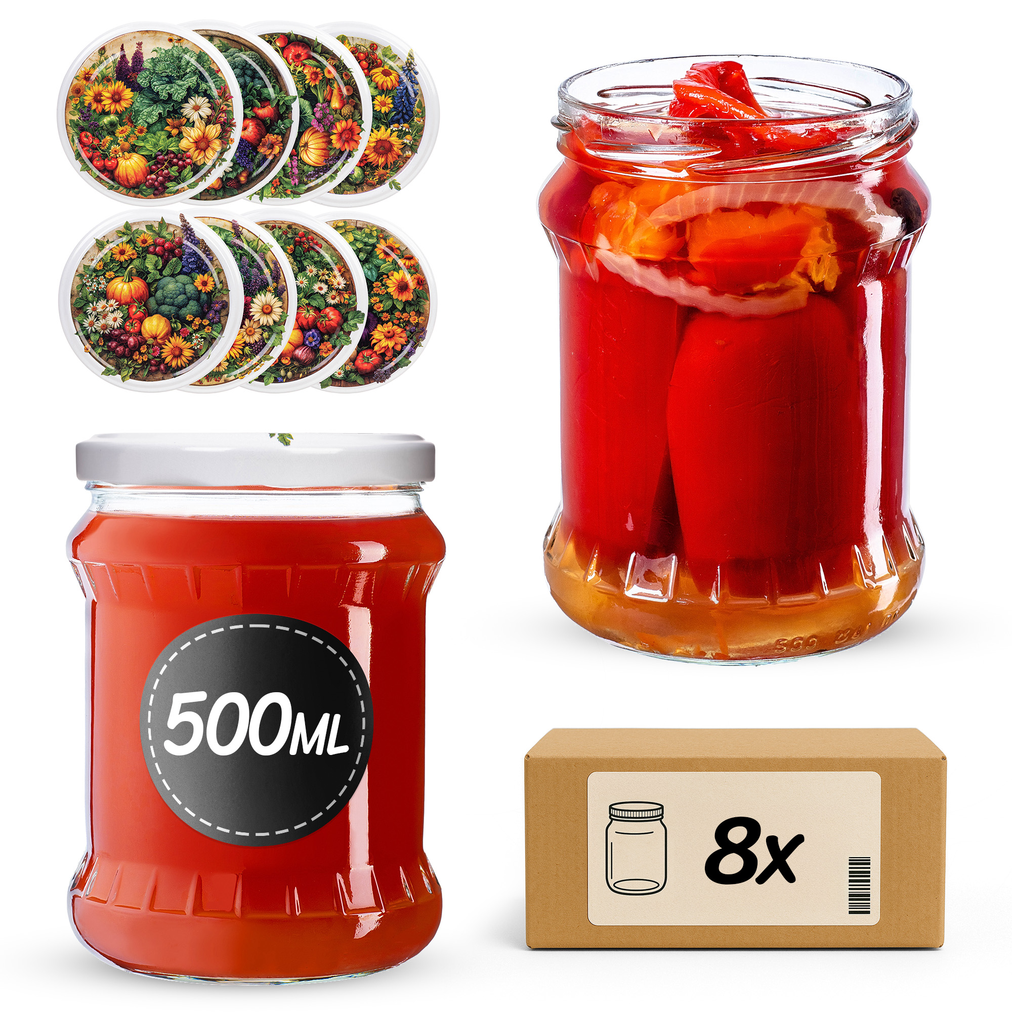 Słoiki na przetwory Kisko 500ml fi82mm 8szt + wieczko Warzywny mix