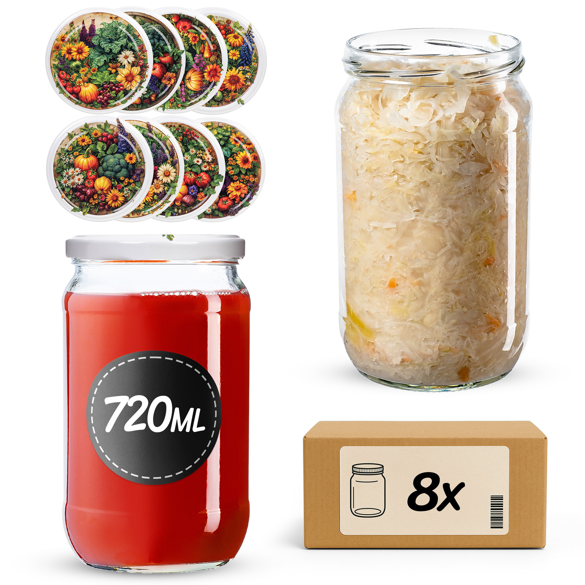 Słoiki na przetwory Niva 720ml fi82mm 8szt + wieczko Warzywny mix