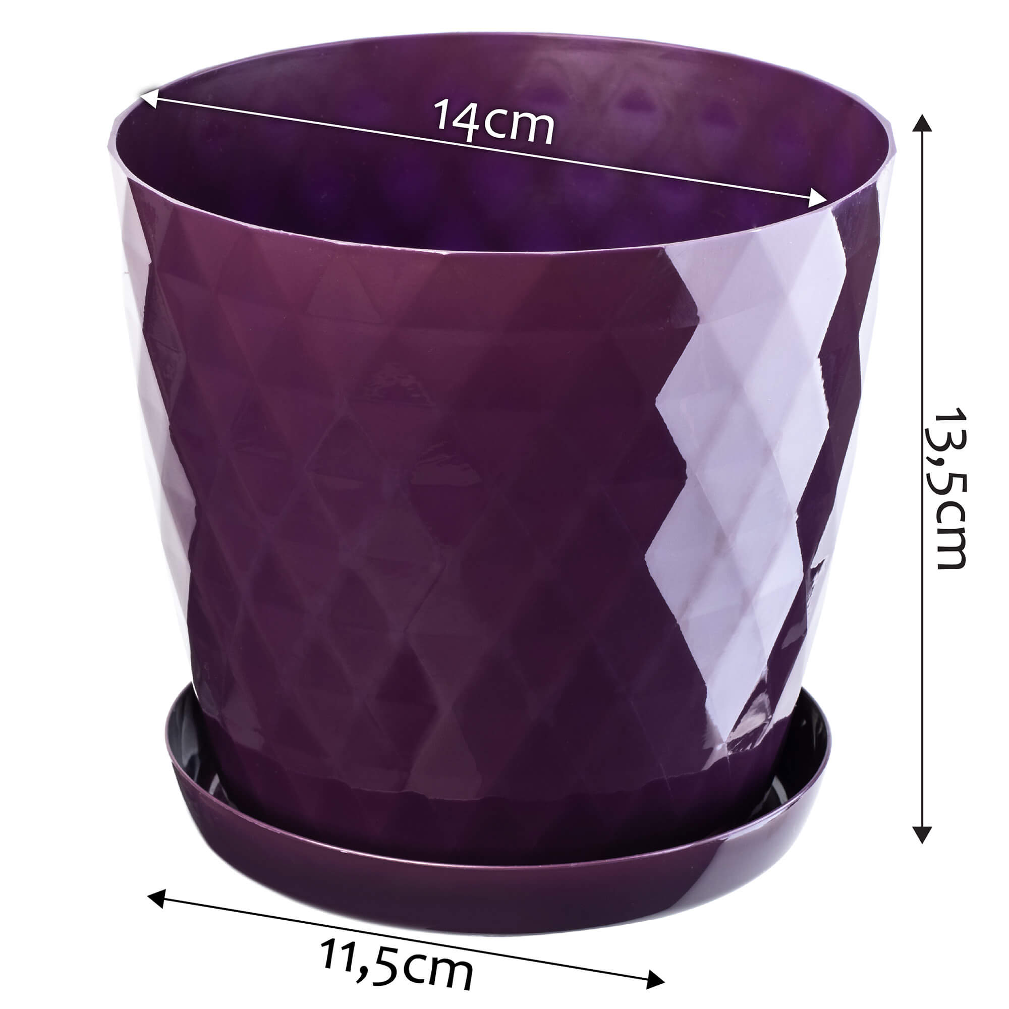 Doniczka na kwiaty z podstawką Amily 14 cm, śliwkowa