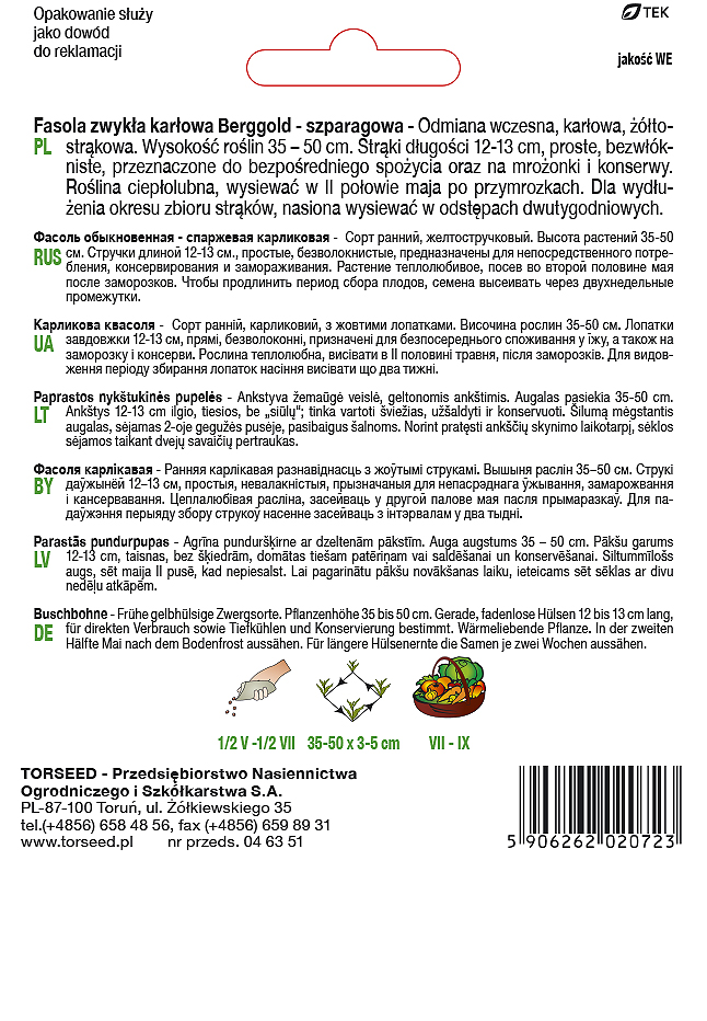Fasola zwykła karłowa szparagowa żółtostrąkowa Berggold 30g