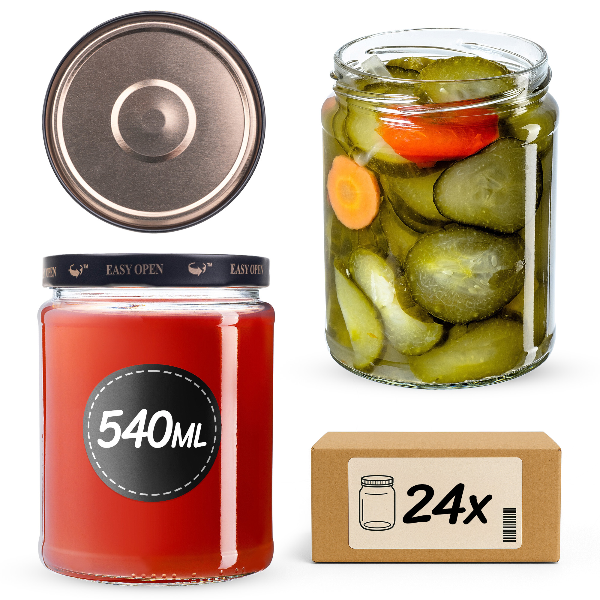 Słoiki na przetwory Maki 540ml fi82mm 24szt + wieczko Czarno złote