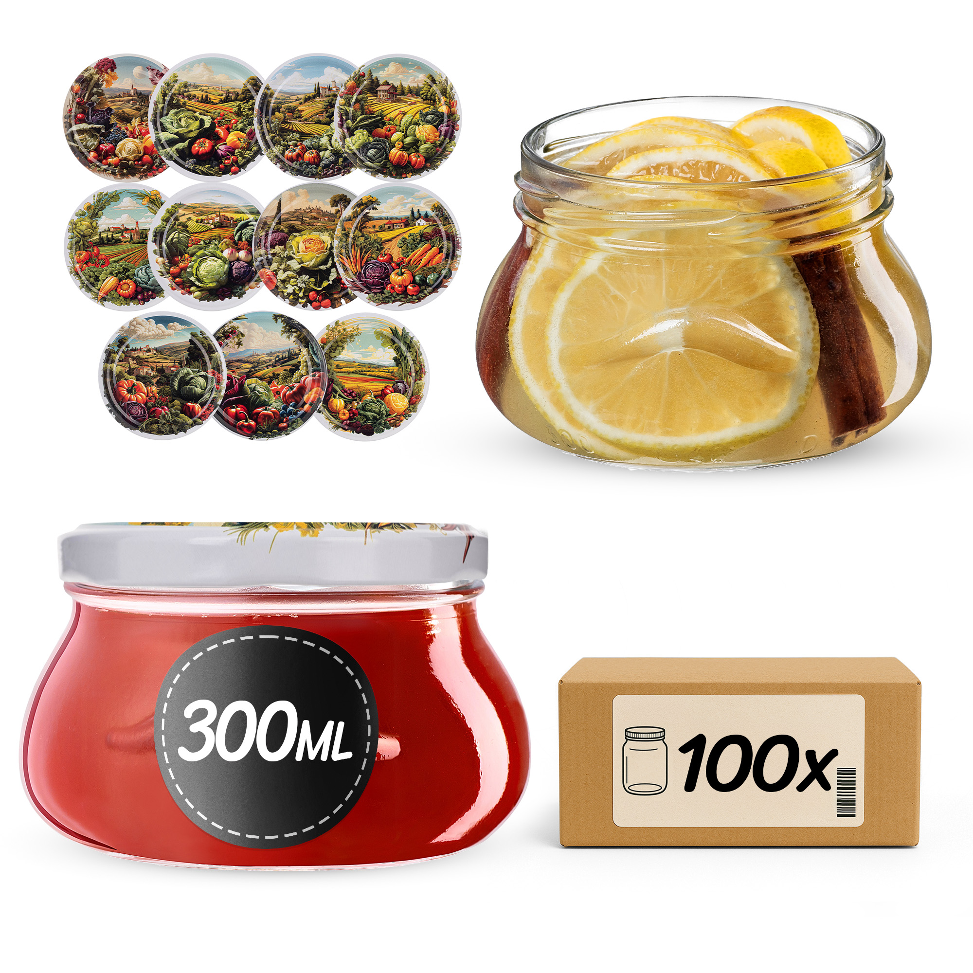 Słoiki na przetwory Raja 300ml fi82mm 100szt + wieczko Warzywa mix