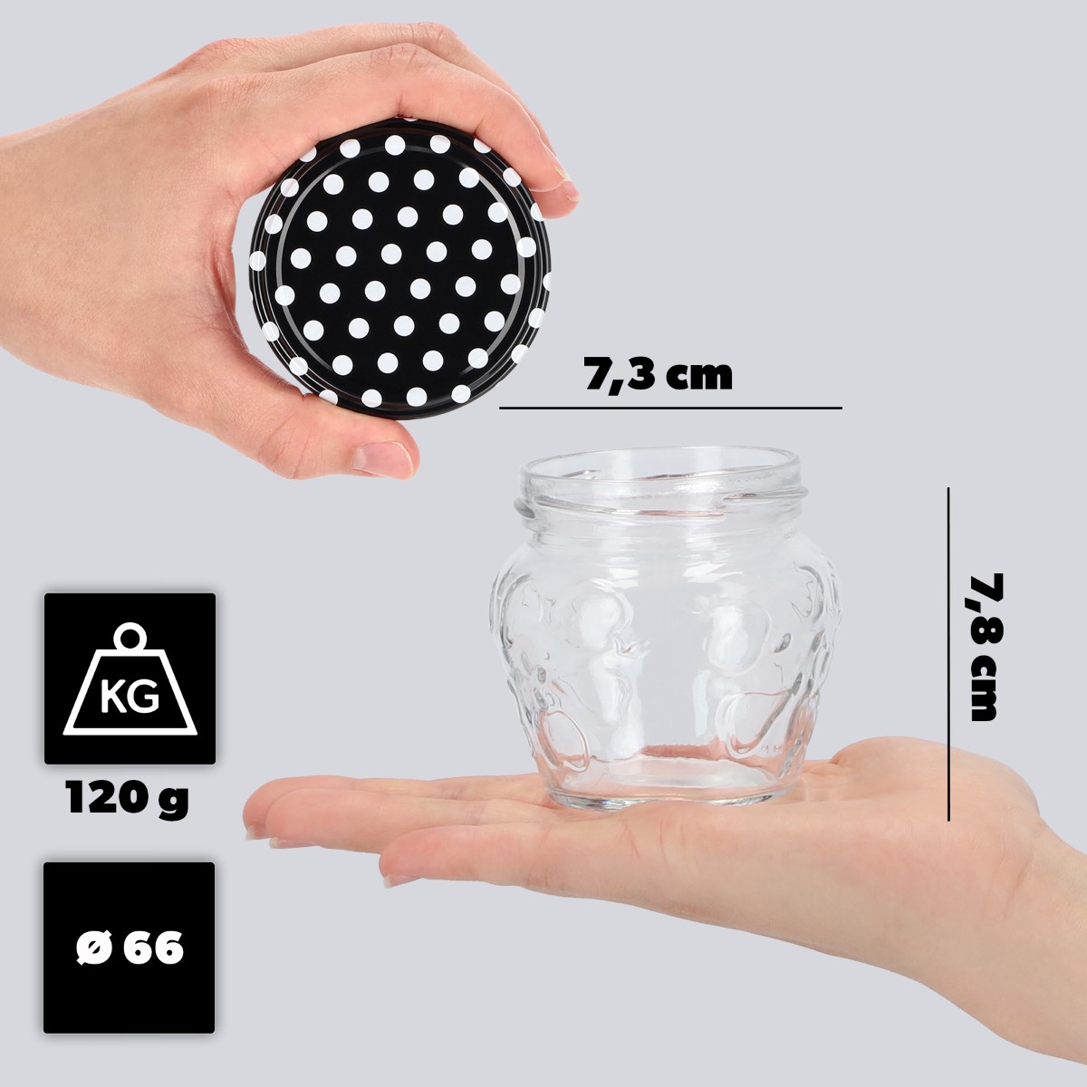 Słoiki Kemi 200ml 50szt 66mm + wieczka "Czarny Groszek"