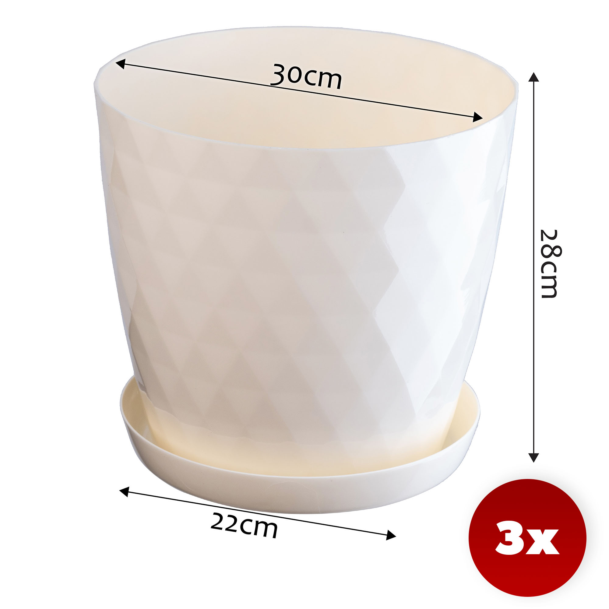 Doniczka na kwiaty z podstawką kremowa Amily 30 cm, 3 szt.