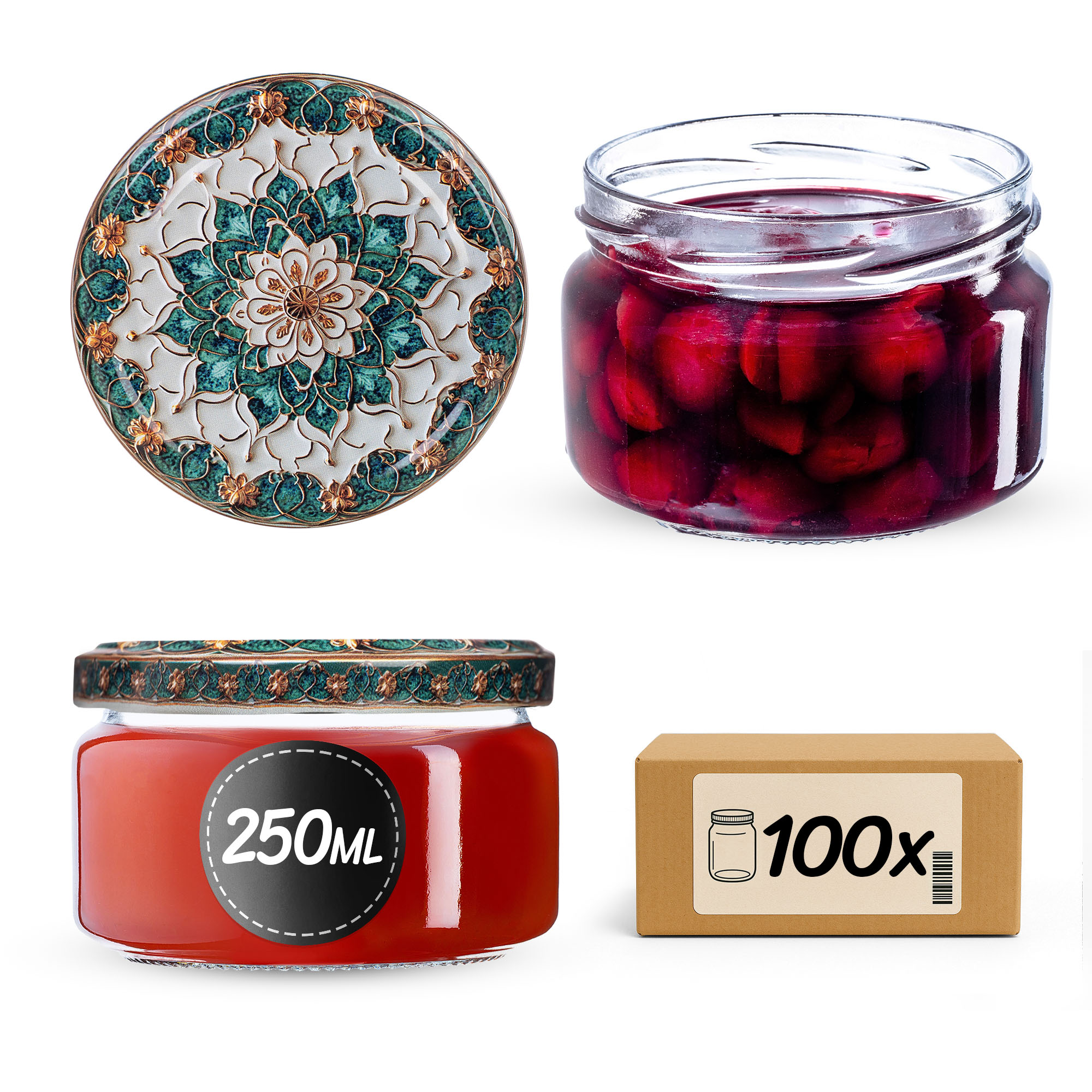 Słoiki na przetwory Denia 250ml 100szt 82mm + wieczko "Ceramics 1"